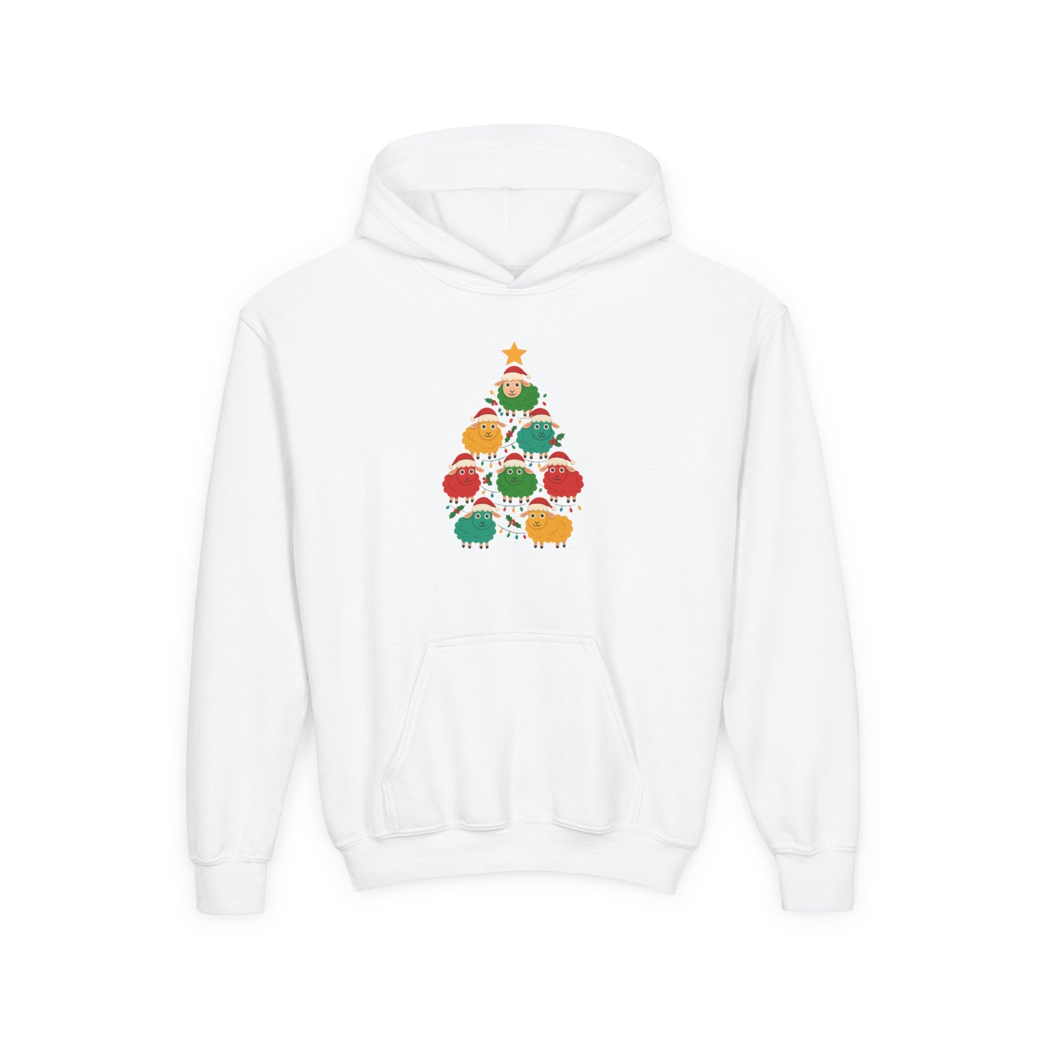 Kids Christmas Sheep Tree Hoodie — Cute Holiday Youth Sweatshirt