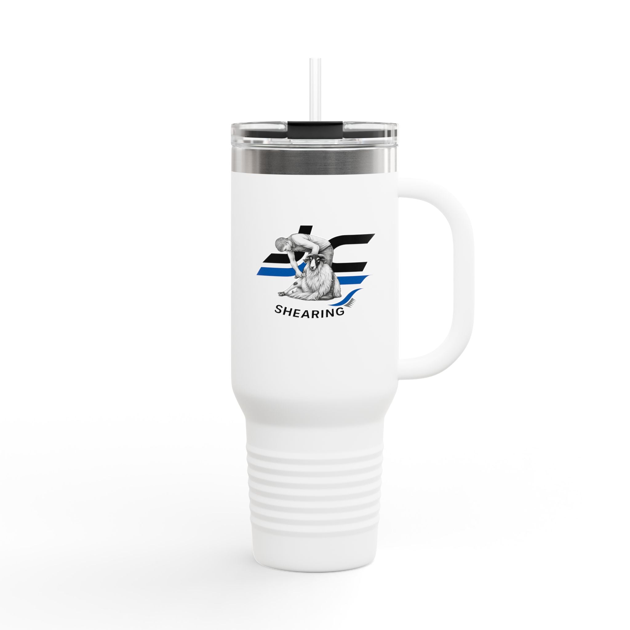 40oz Insulated Travel Mug — "JC Shearing" Sheep Grooming Design