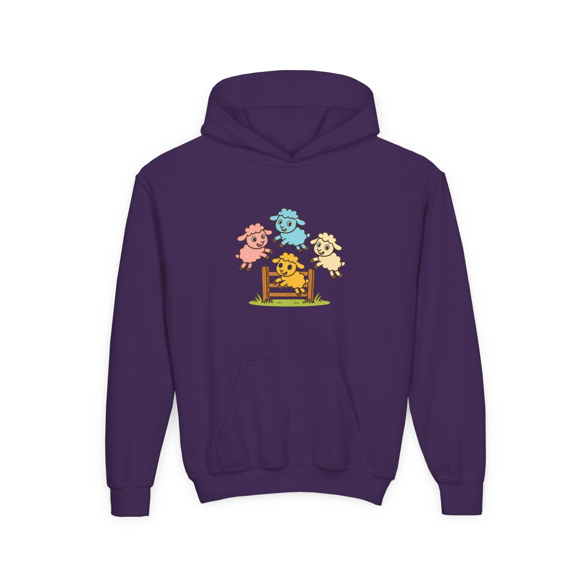 Kids Sheep Hoodie — Colorful Jumping Lambs Graphic Youth Hooded Sweatshirt