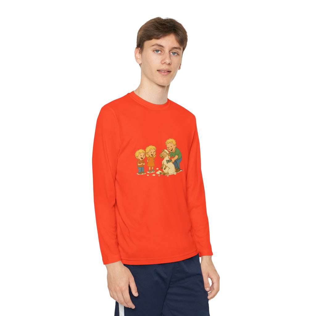 Youth Long Sleeve Tee – Kids & Dad Dog Rescue Illustration