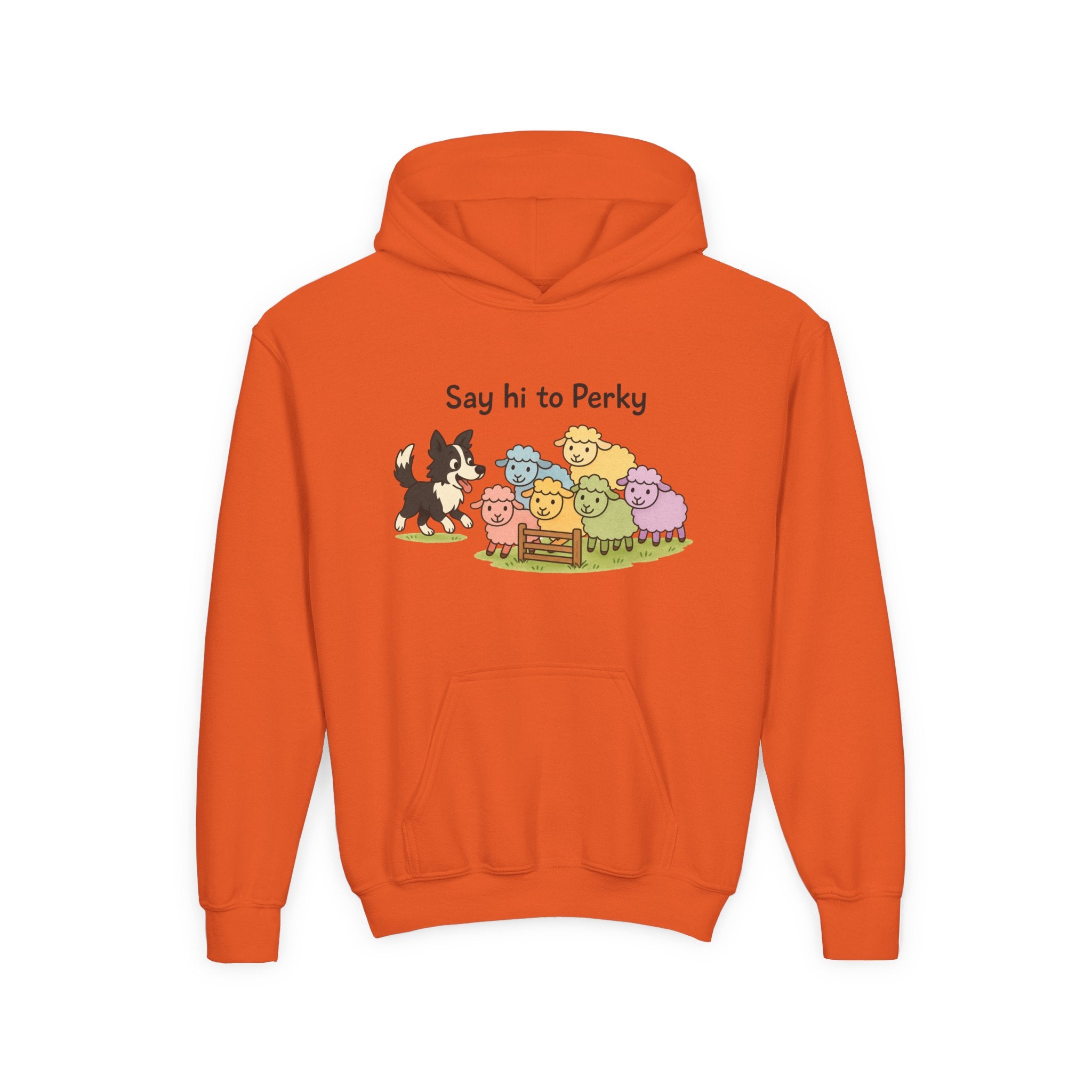 Youth Hoodie — "Say Hi to Perky" Cute Cartoon Sheep & Dog Kids Hooded Sweatshirt