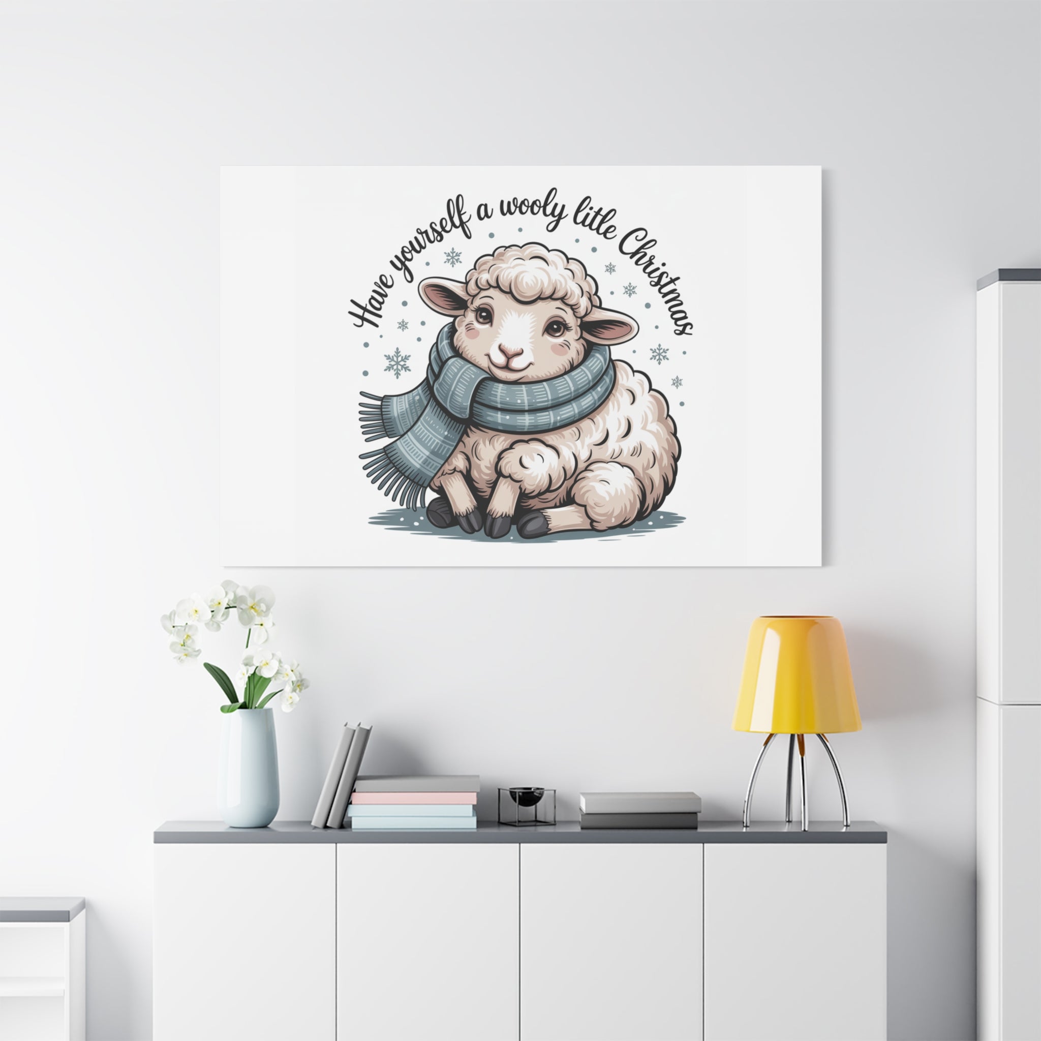 woolly little Christmas sheep Canvas | cozy animal winter print