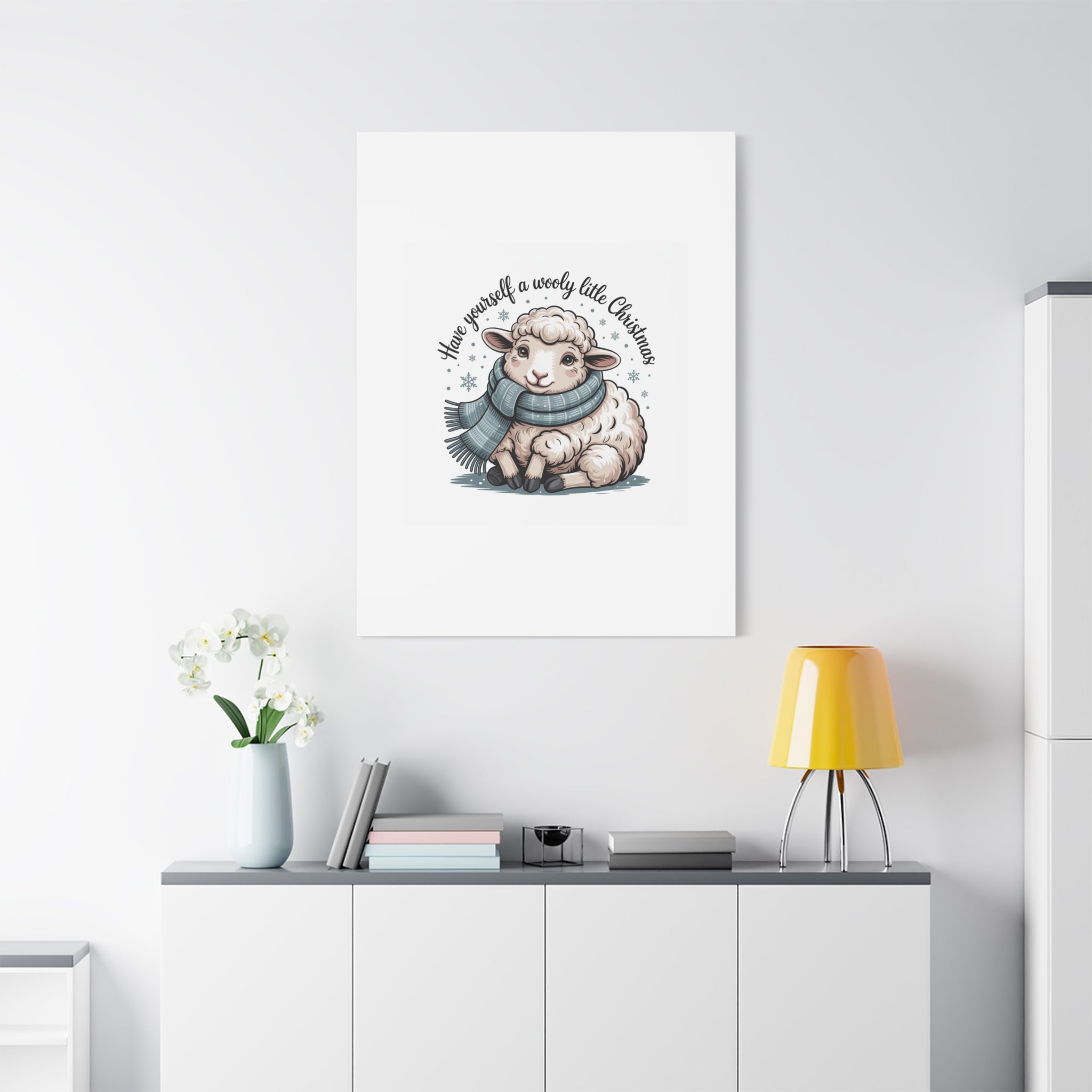 woolly little Christmas sheep Canvas | cozy animal winter print