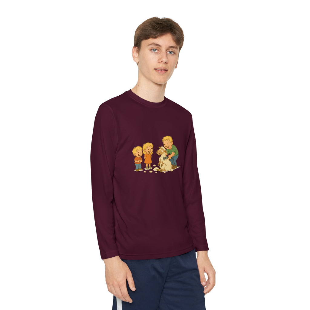 Youth Long Sleeve Tee – Kids & Dad Dog Rescue Illustration