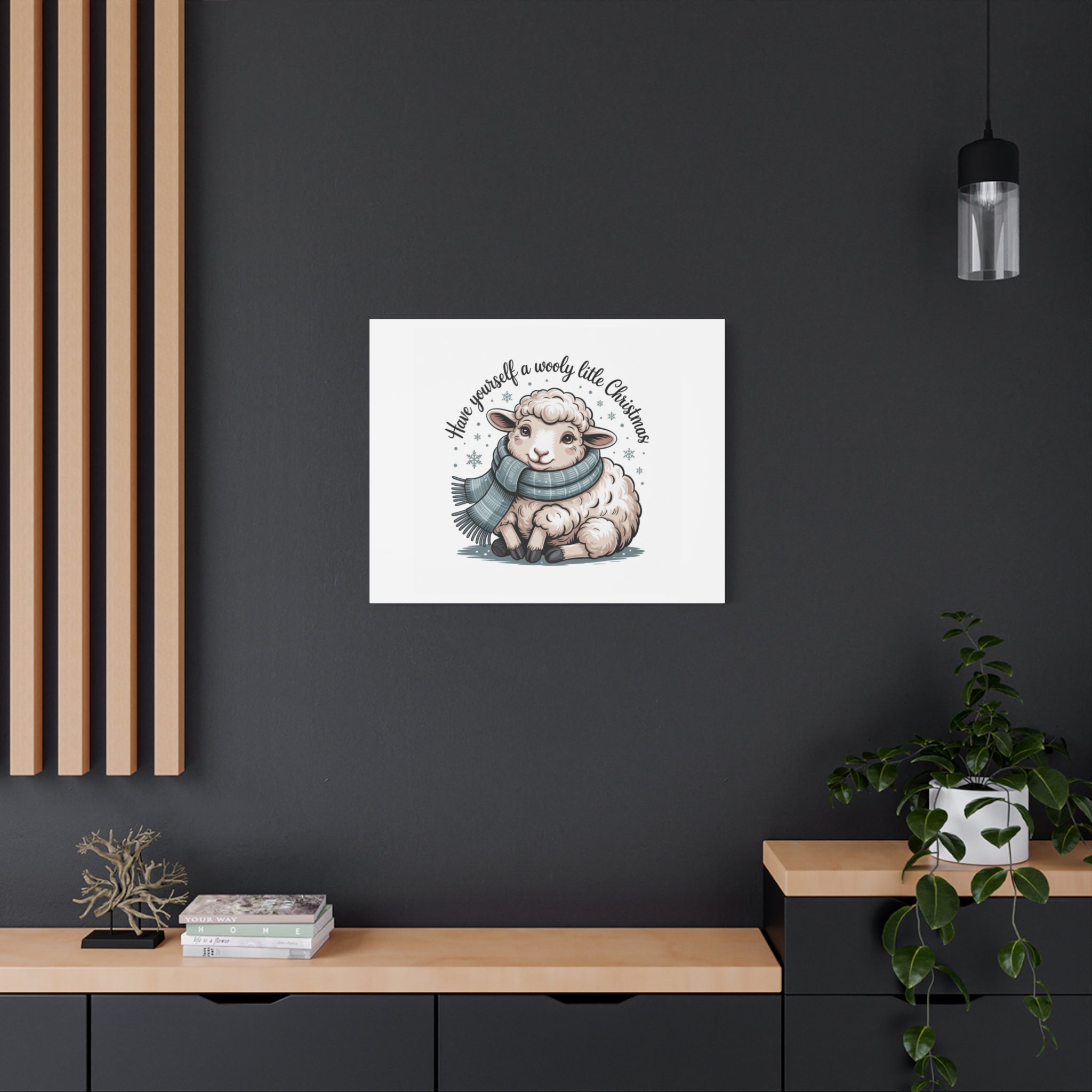 woolly little Christmas sheep Canvas | cozy animal winter print