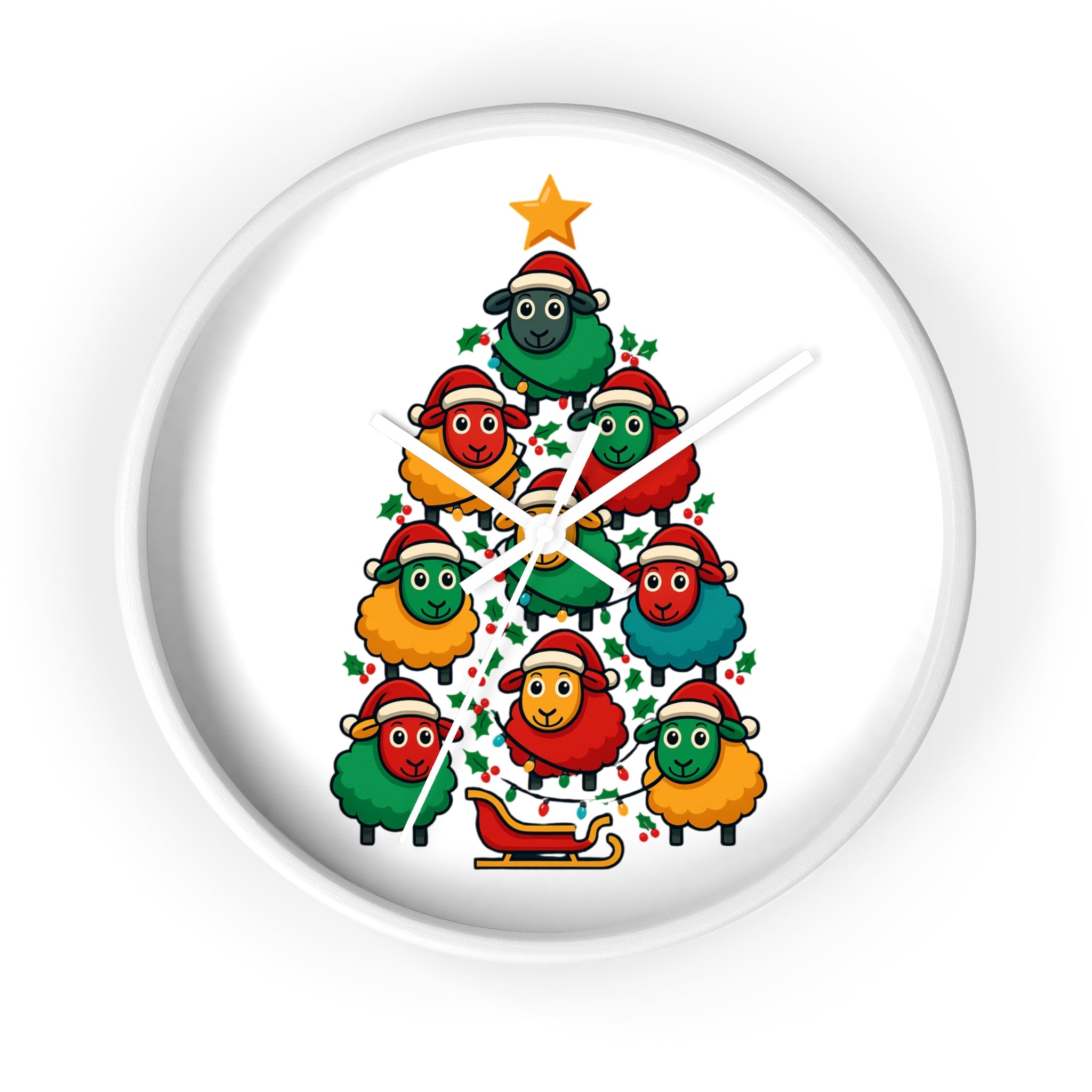 Christmas Sheep Tree Wall Clock — Festive Holiday Home Decor
