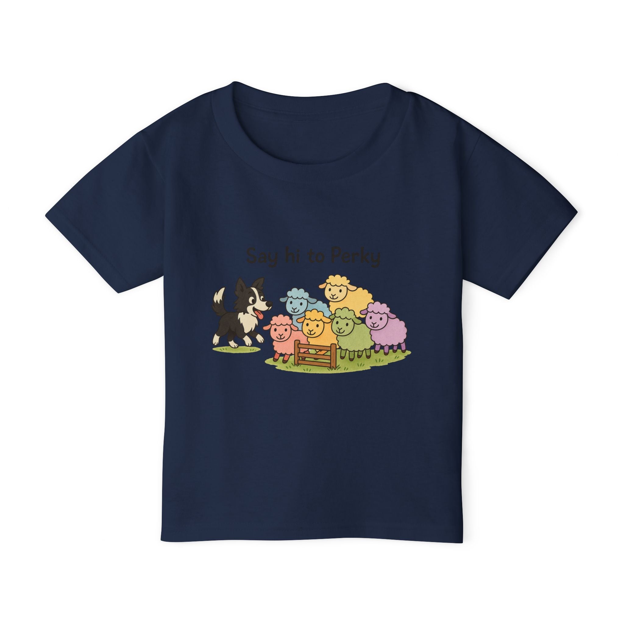 Say Hi to Perky Toddler T-Shirt — Cute Pastel Sheep & Border Collie Kids Tee