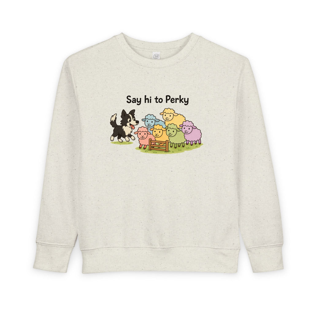 Say Hi to Perky Toddler Sweatshirt — Cute Sheep & Border Collie Kids Pullover