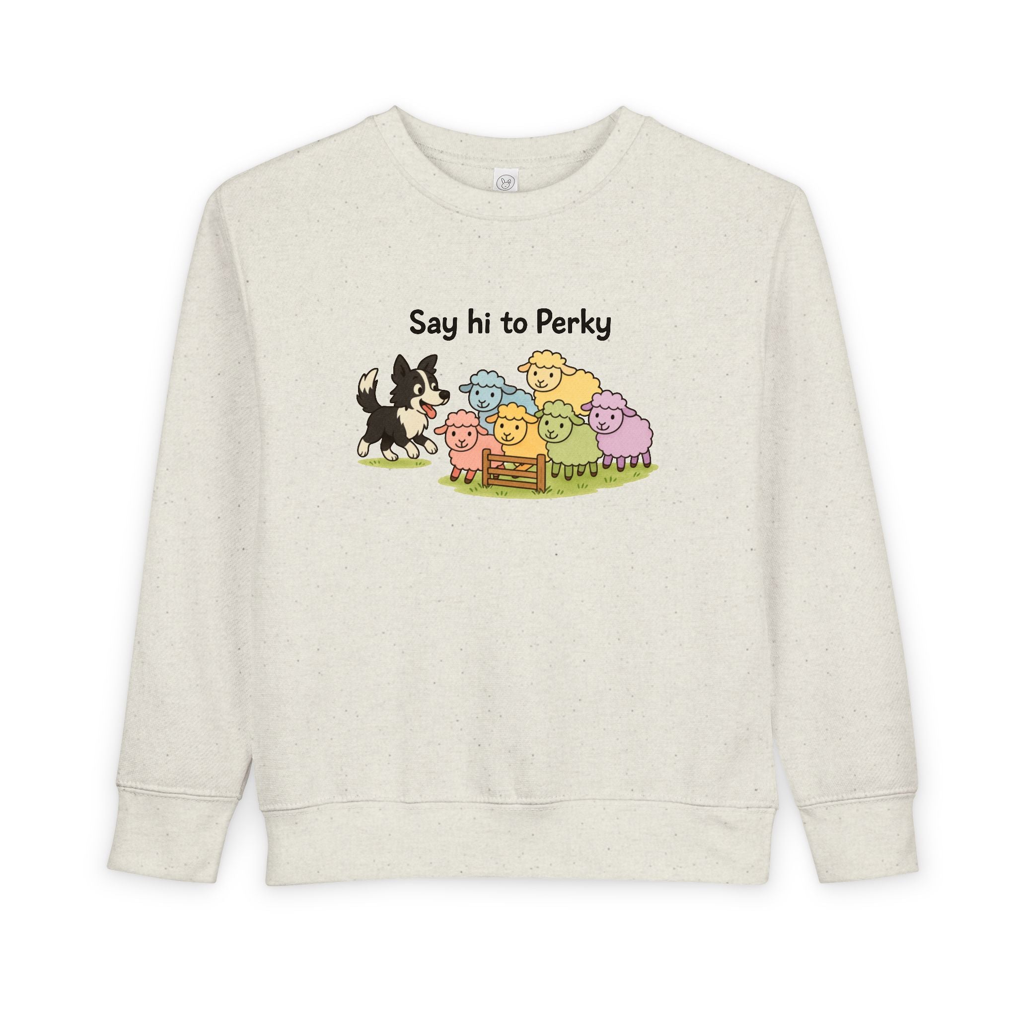 Say Hi to Perky Toddler Sweatshirt — Cute Sheep & Border Collie Kids Pullover