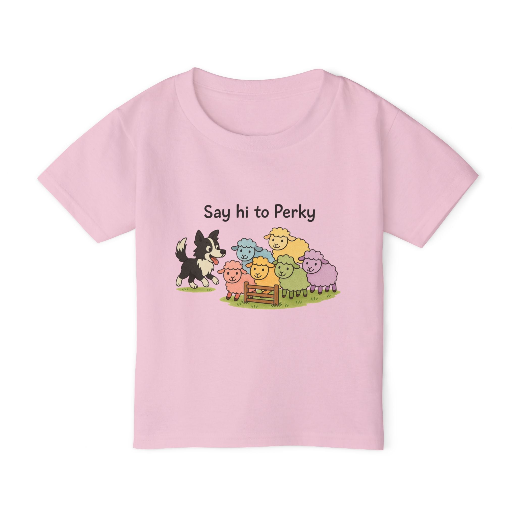 Say Hi to Perky Toddler T-Shirt — Cute Pastel Sheep & Border Collie Kids Tee