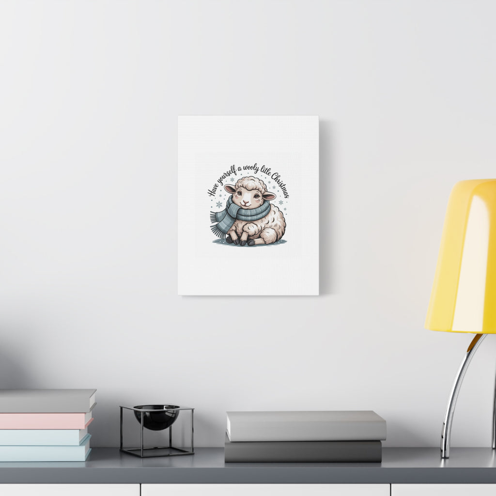 woolly little Christmas sheep Canvas | cozy animal winter print