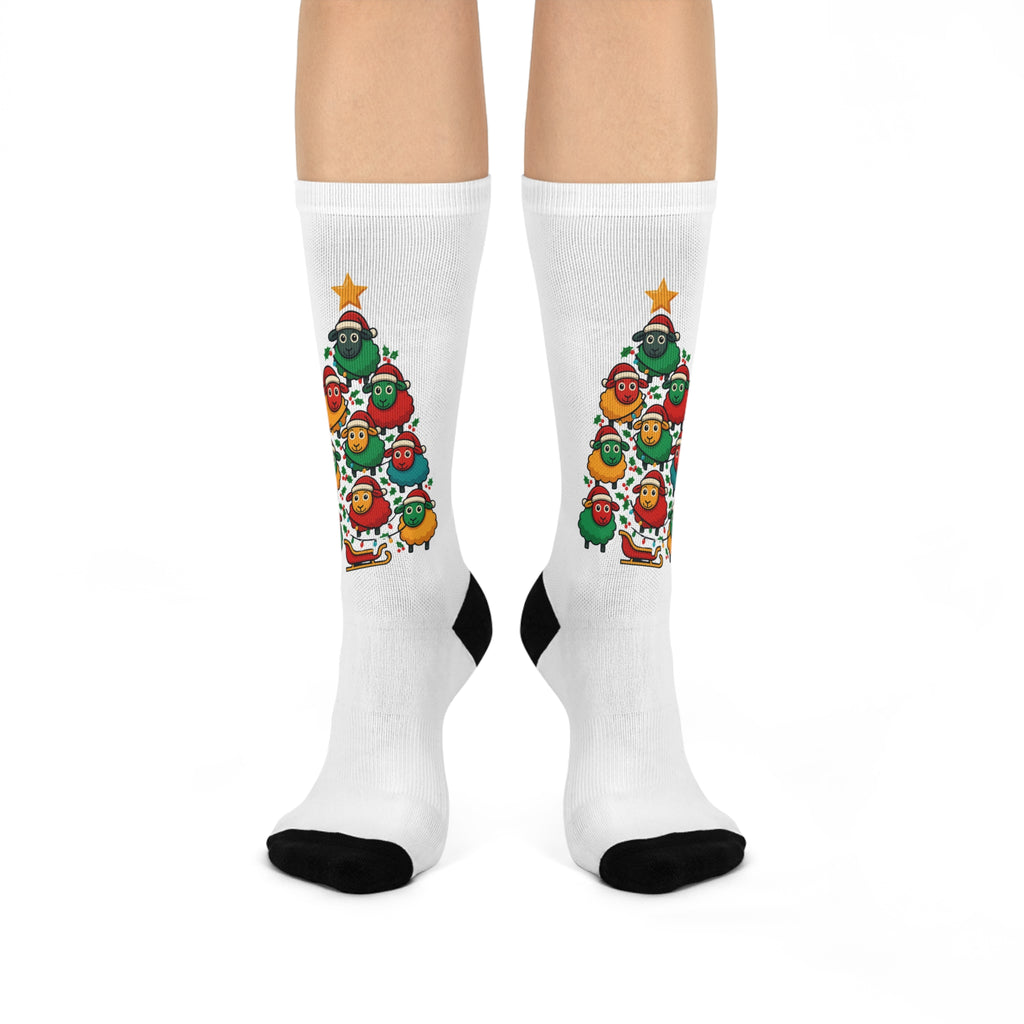 Christmas Tree Emoji Crew Socks — Holiday Cushioned Crew Socks