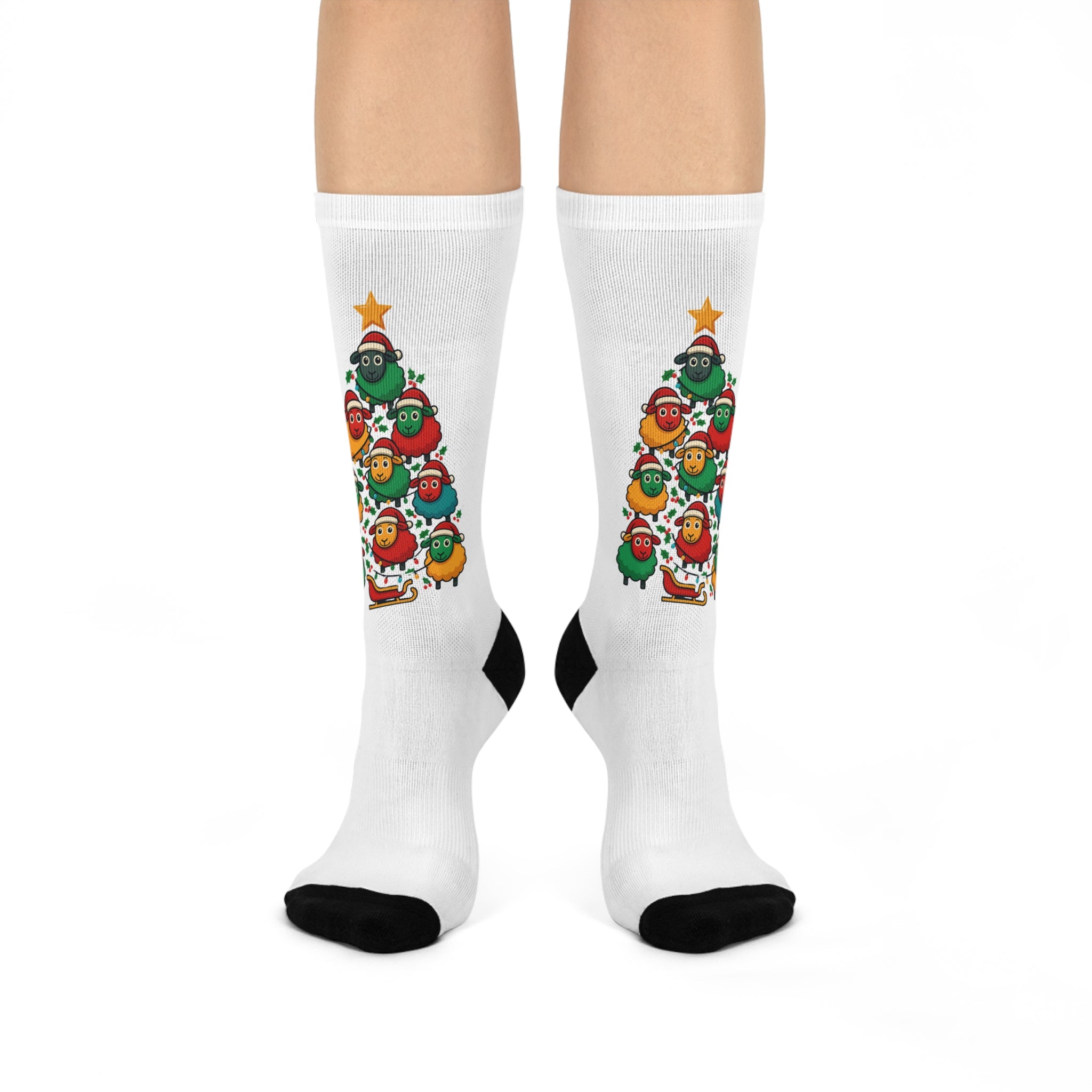 Christmas Tree Emoji Crew Socks — Holiday Cushioned Crew Socks