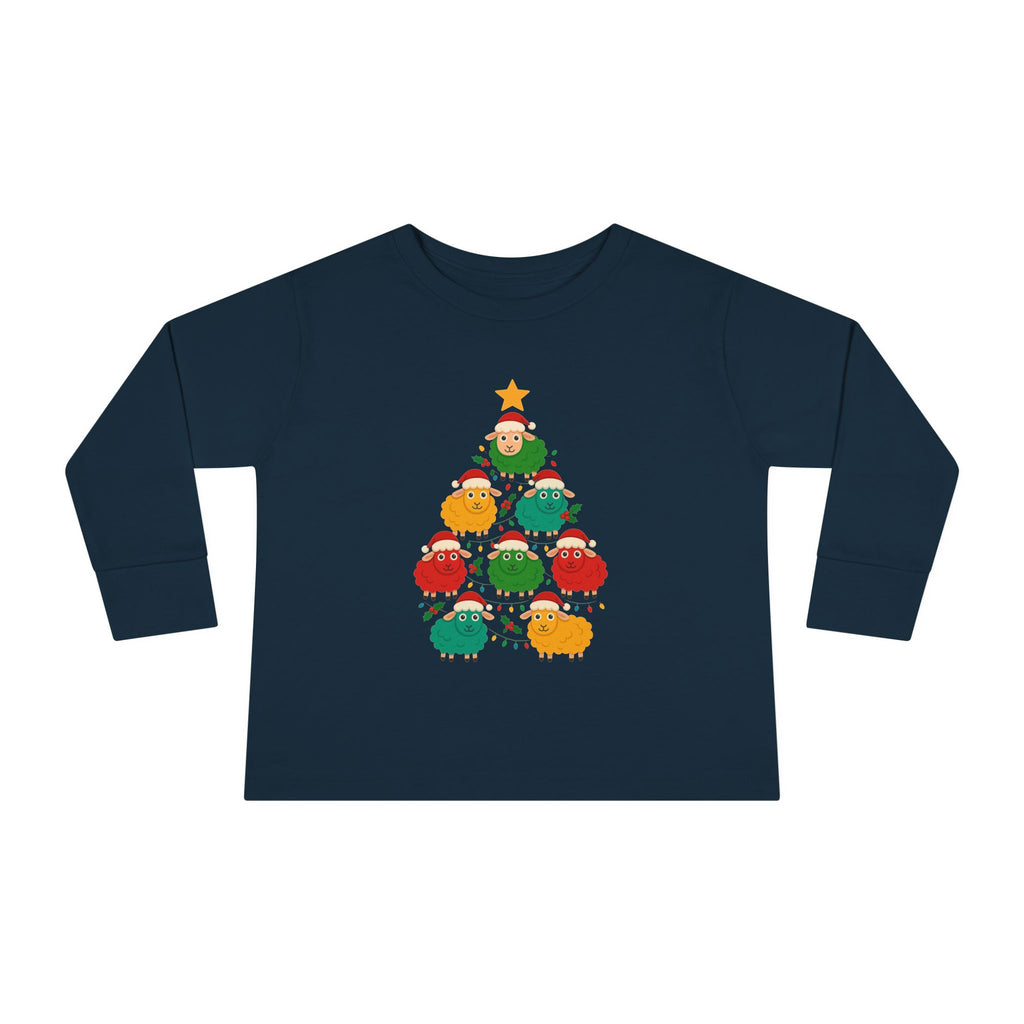 Toddler Long Sleeve Tee — Cute Sheep Christmas Tree Holiday Shirt