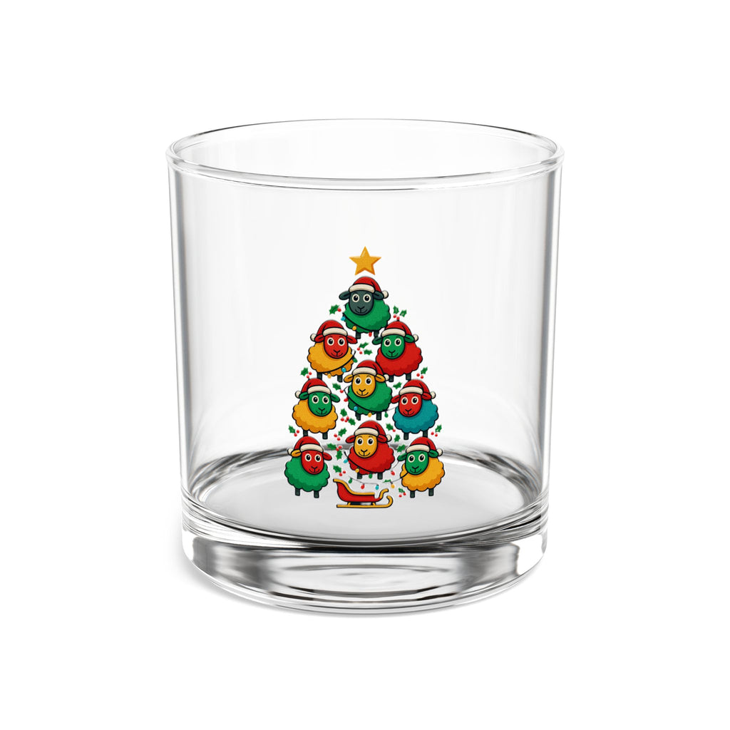 Christmas Sheep Tree Rocks Glass — 10oz Holiday Whiskey Glass