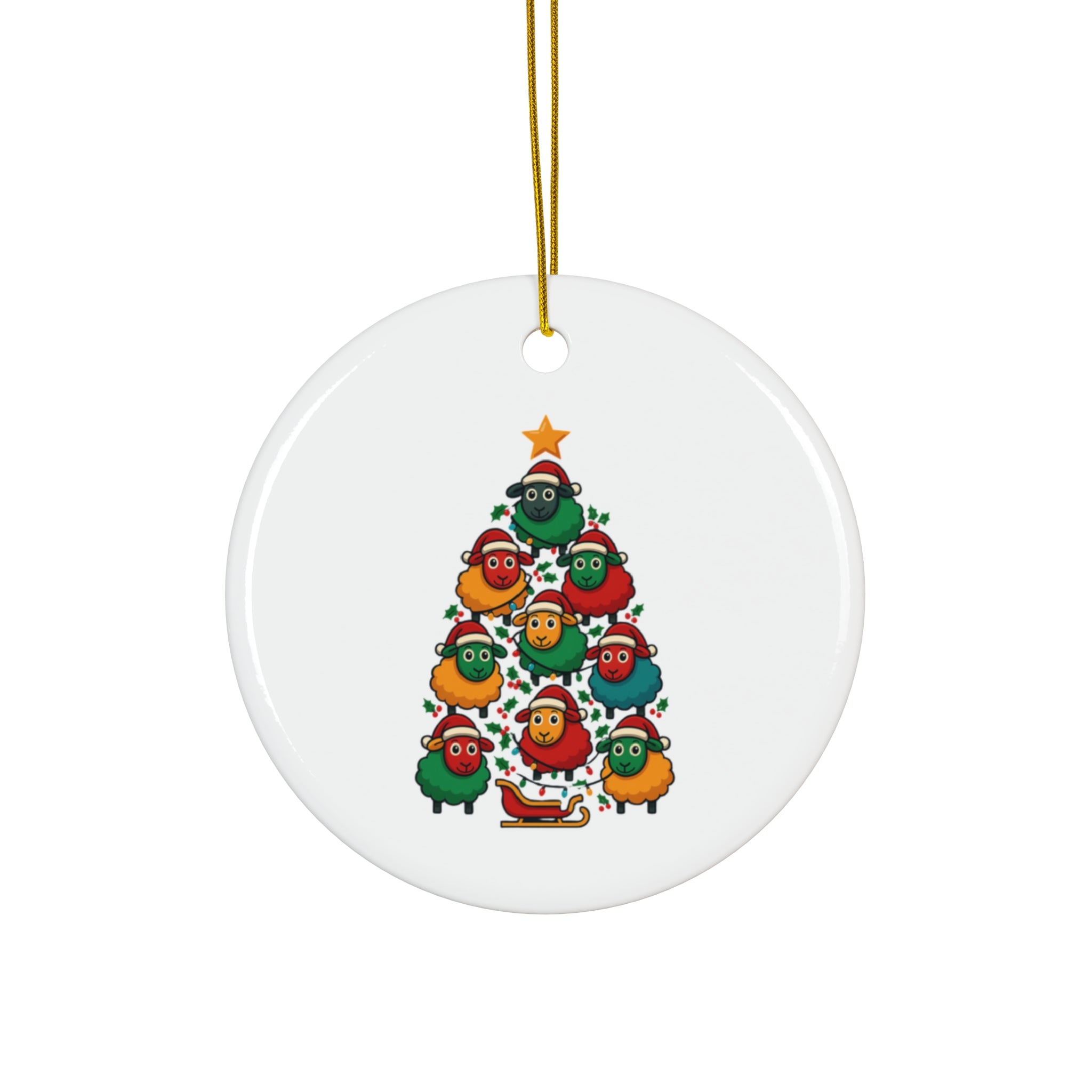 Christmas Sheep Tree Ceramic Ornament – Cute Holiday Holiday Ornament (Star Shape)