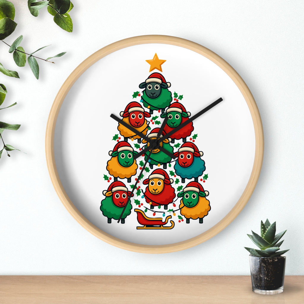 Christmas Sheep Tree Wall Clock — Festive Holiday Home Decor