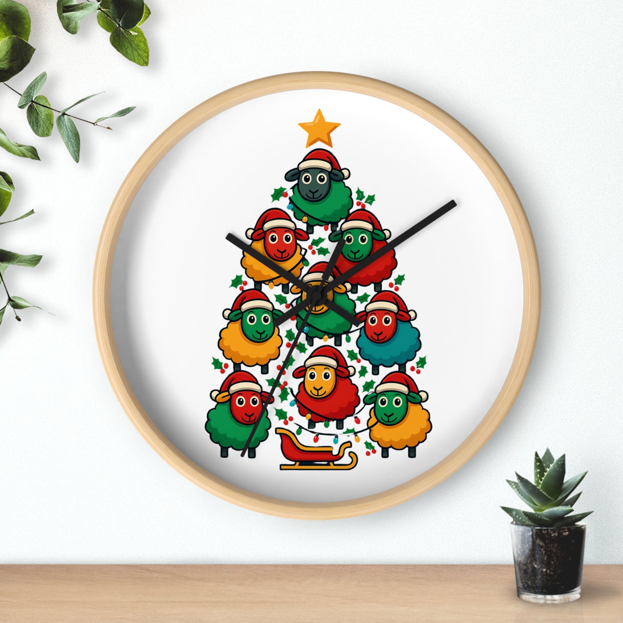 Christmas Sheep Tree Wall Clock — Festive Holiday Home Decor