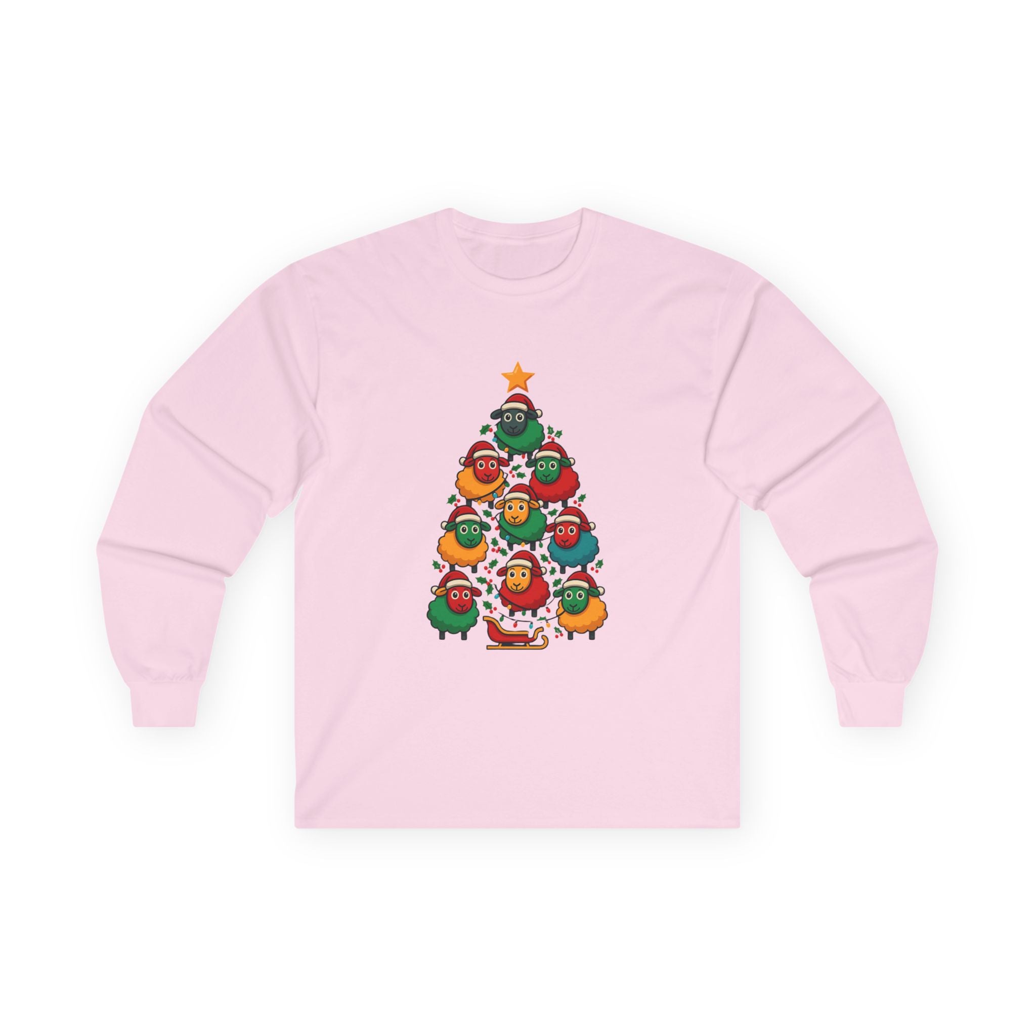 Long Sleeve Tee — Christmas Sheep Tree Graphic Holiday Shirt