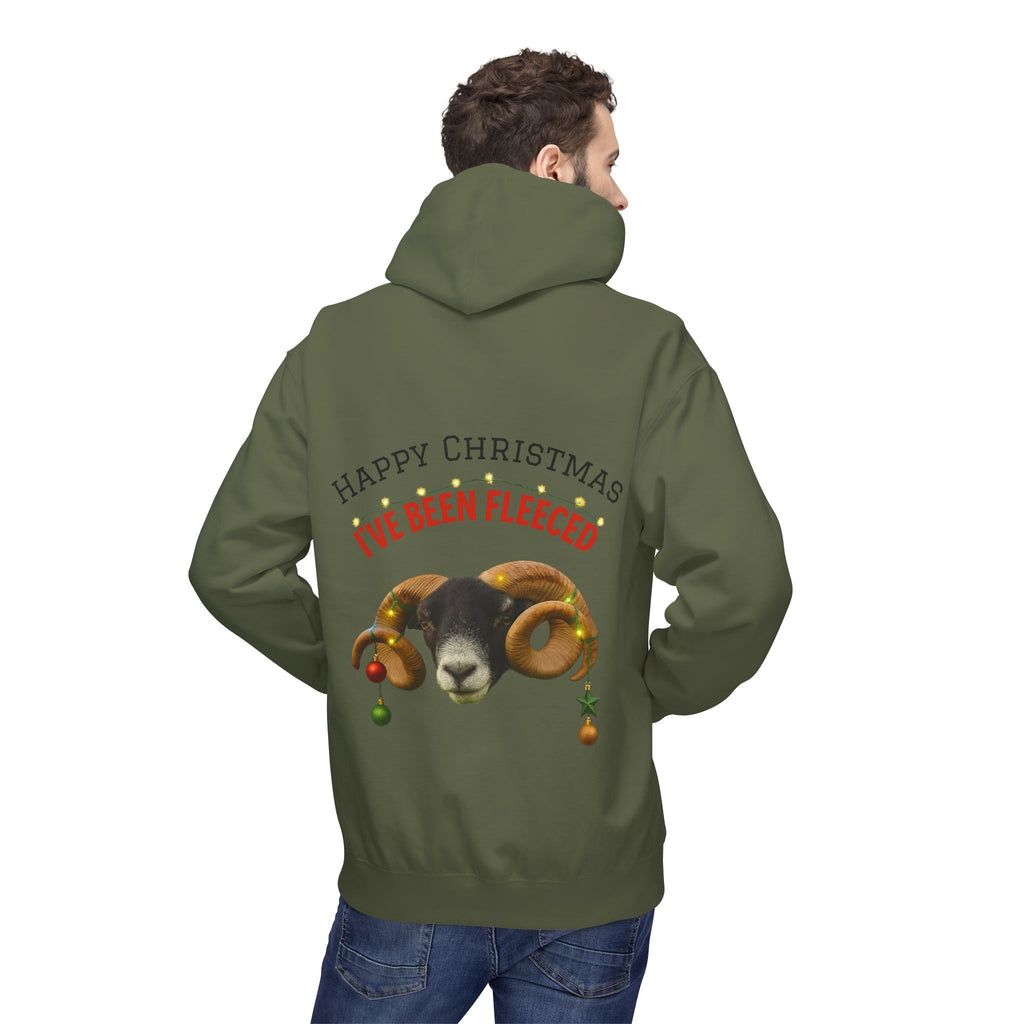 Christmas Ram Hoodie — "Happy Christmas I've Been Fleeced" Holiday Sweatshirt