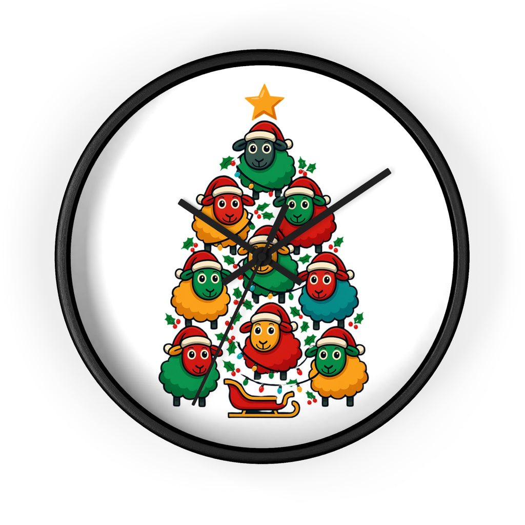 Christmas Sheep Tree Wall Clock — Festive Holiday Home Decor