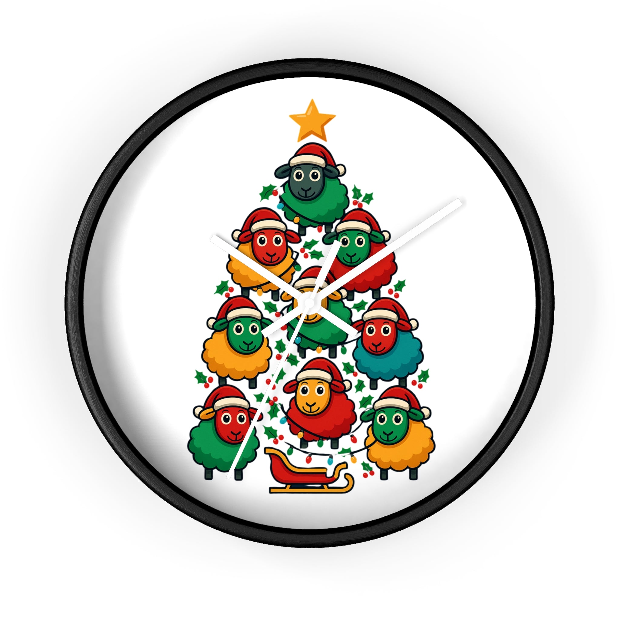 Christmas Sheep Tree Wall Clock — Festive Holiday Home Decor