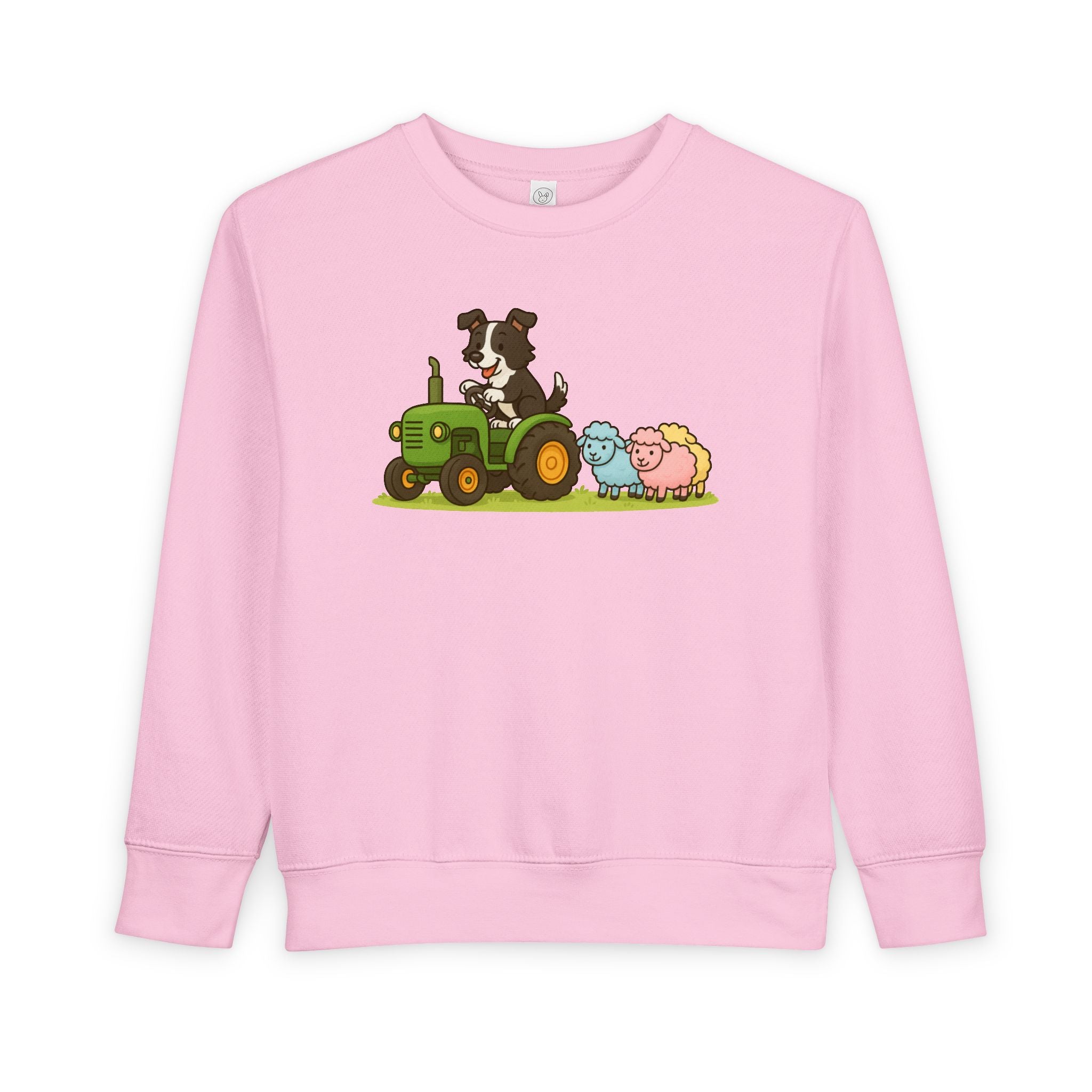 Toddler Sweatshirt — Cute Farm Tractor Crewneck with Puppy & Sheep Graphic