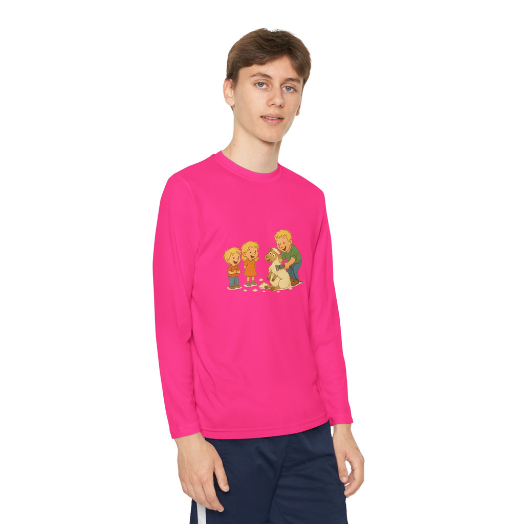 Youth Long Sleeve Tee – Kids & Dad Dog Rescue Illustration