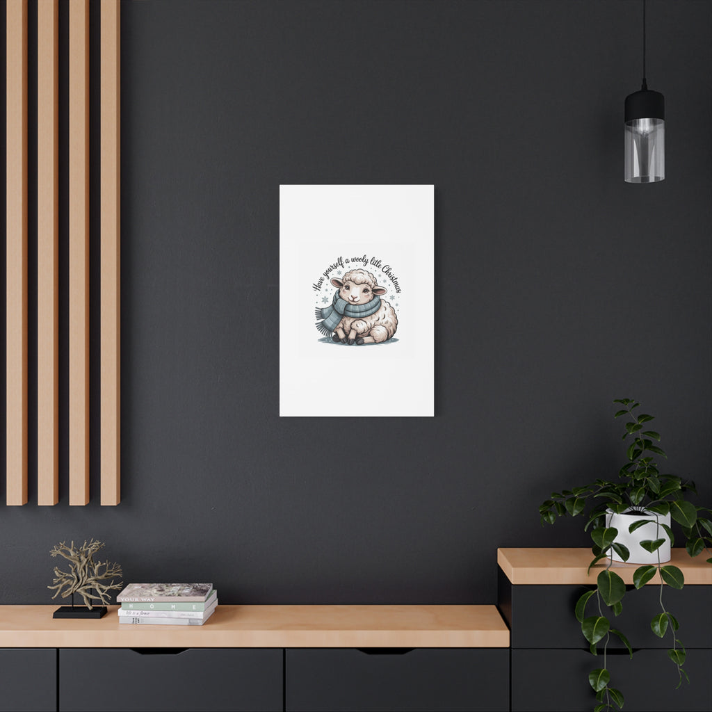woolly little Christmas sheep Canvas | cozy animal winter print