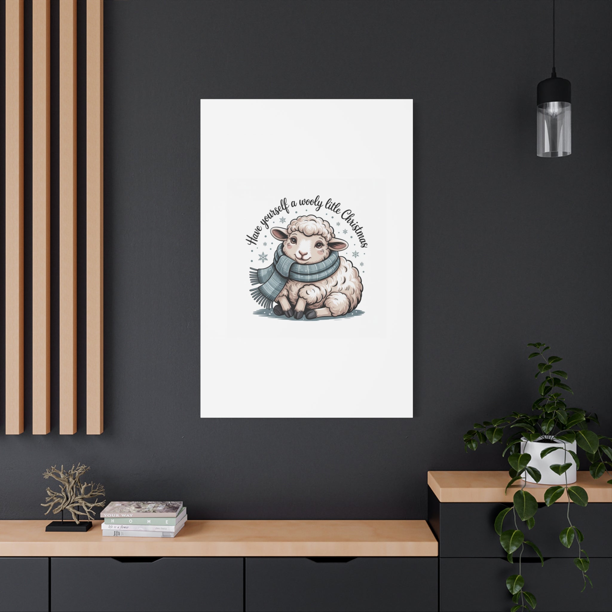 woolly little Christmas sheep Canvas | cozy animal winter print