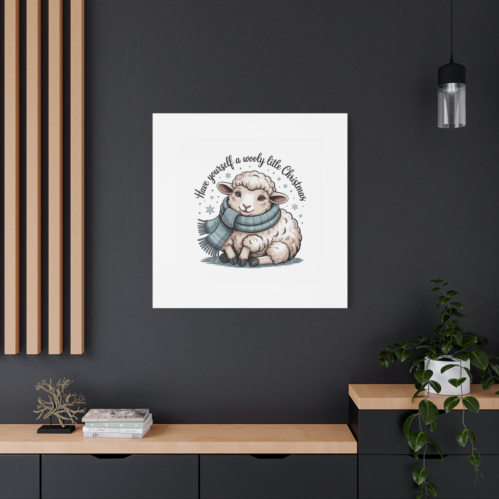 woolly little Christmas sheep Canvas | cozy animal winter print