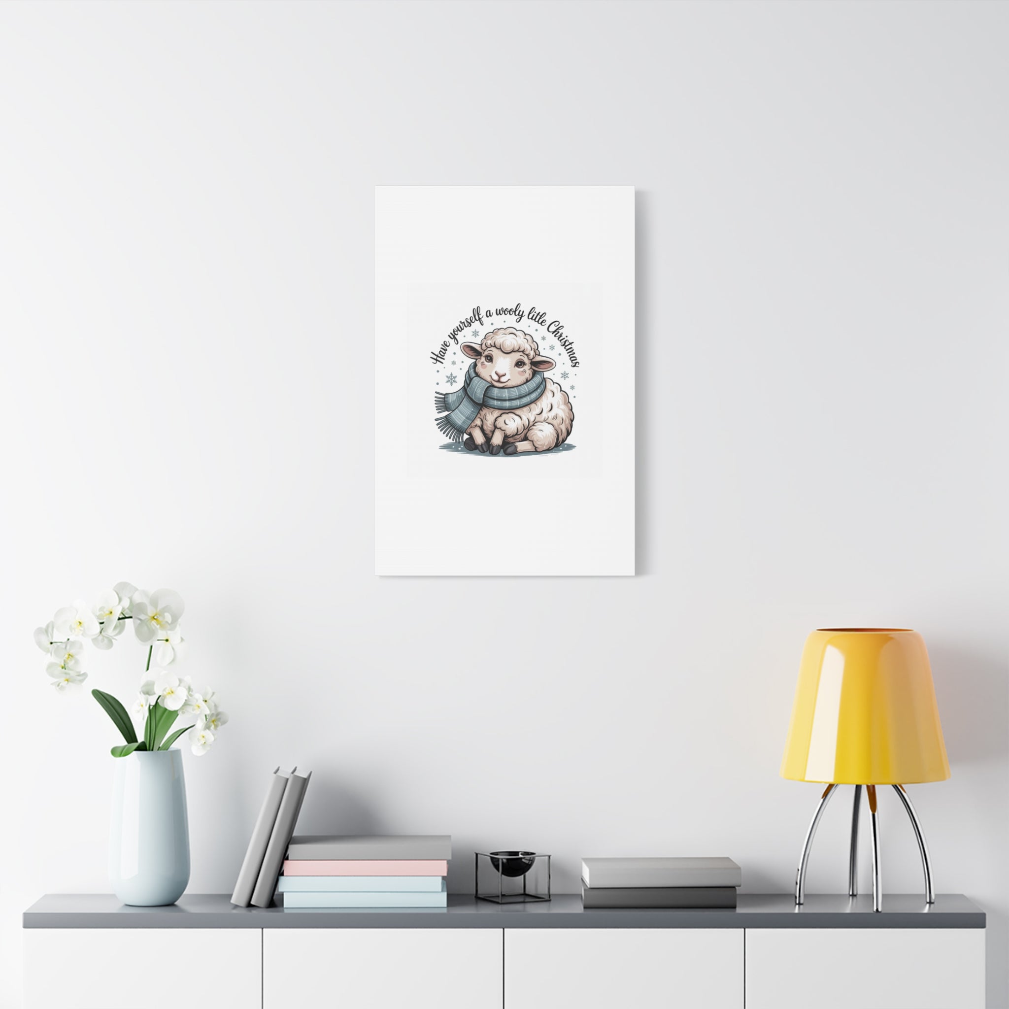 woolly little Christmas sheep Canvas | cozy animal winter print