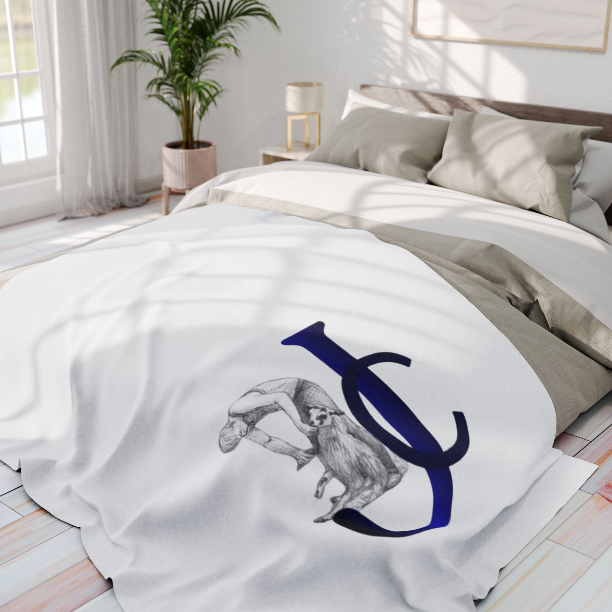 Monogram JC Fleece Blanket — Classic Nurse Care Illustration