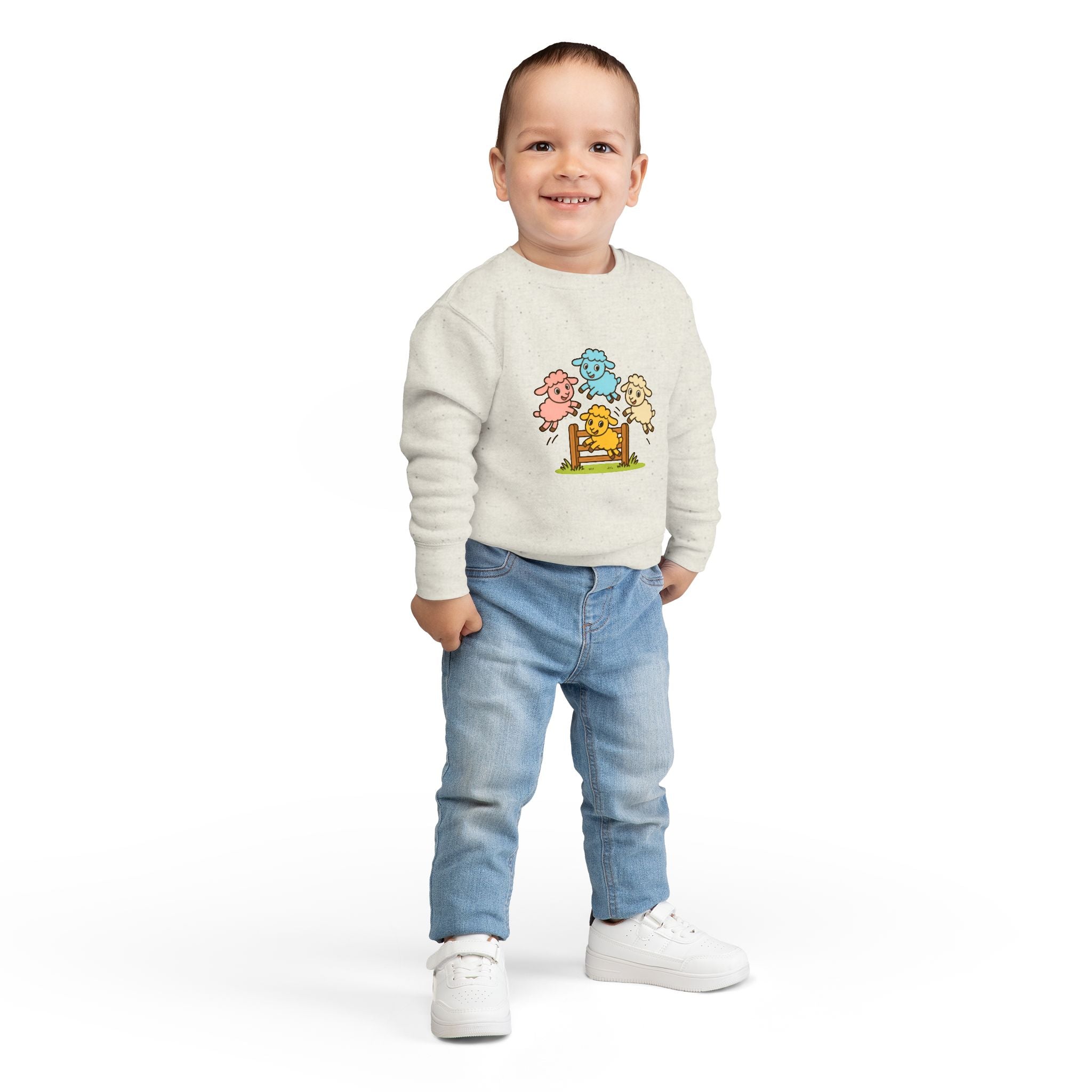 Cute Jumping Sheep Toddler Sweatshirt — Colorful Farm Animal Kids Pullover