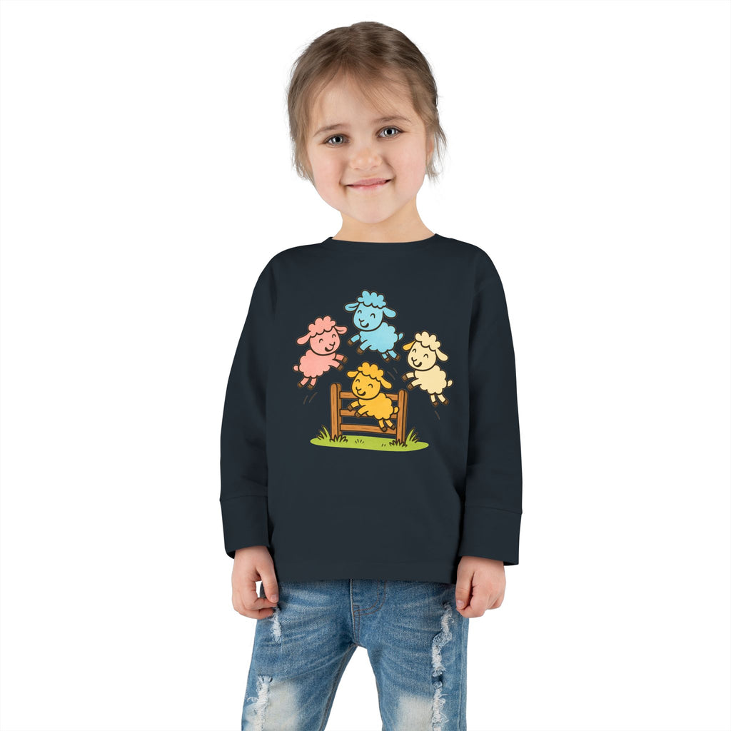 Toddler Long Sleeve Tee — Colorful Jumping Sheep Kids Shirt