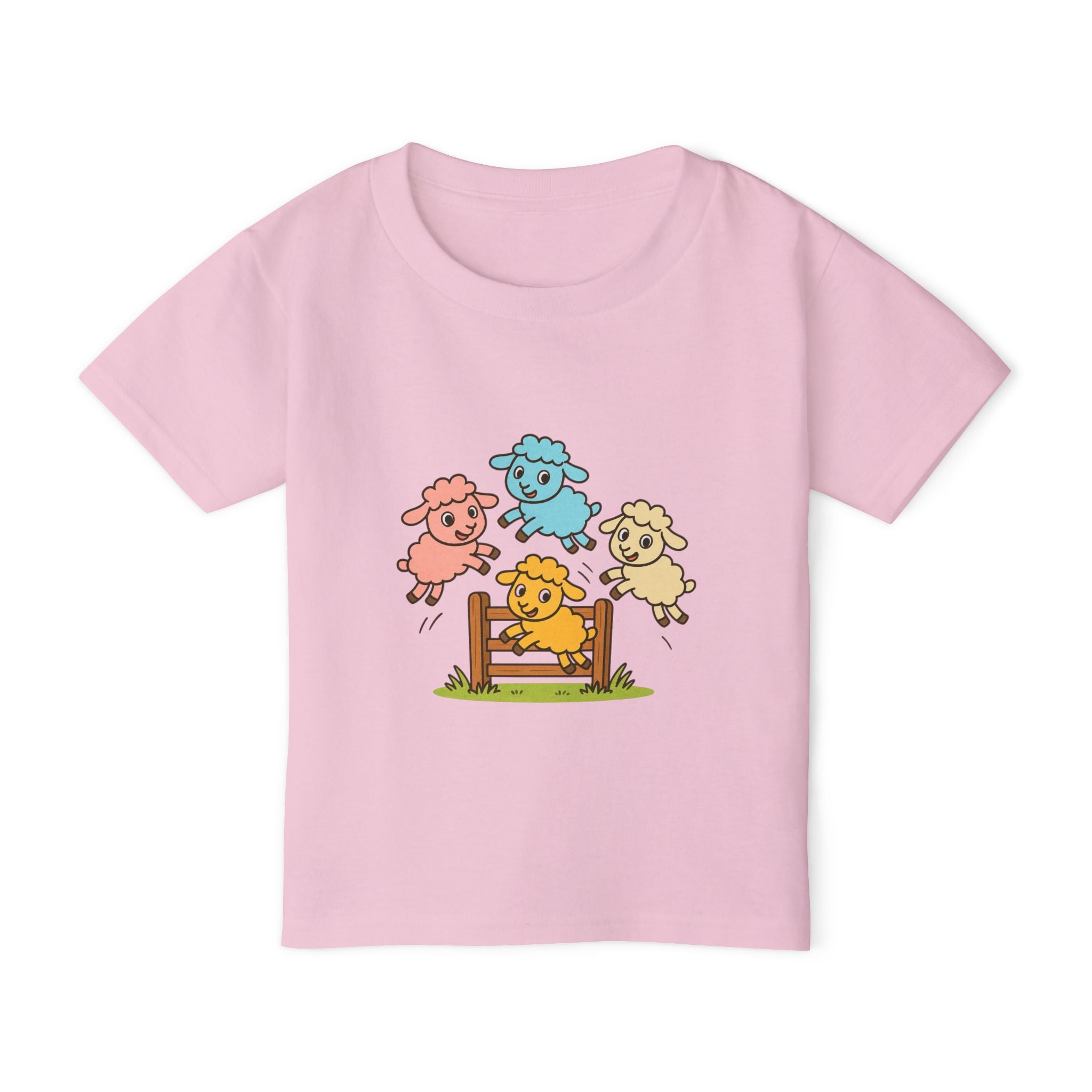 Toddler T-Shirt — Colorful Jumping Sheep Kids Tee (JC Shearing Logo on Back)