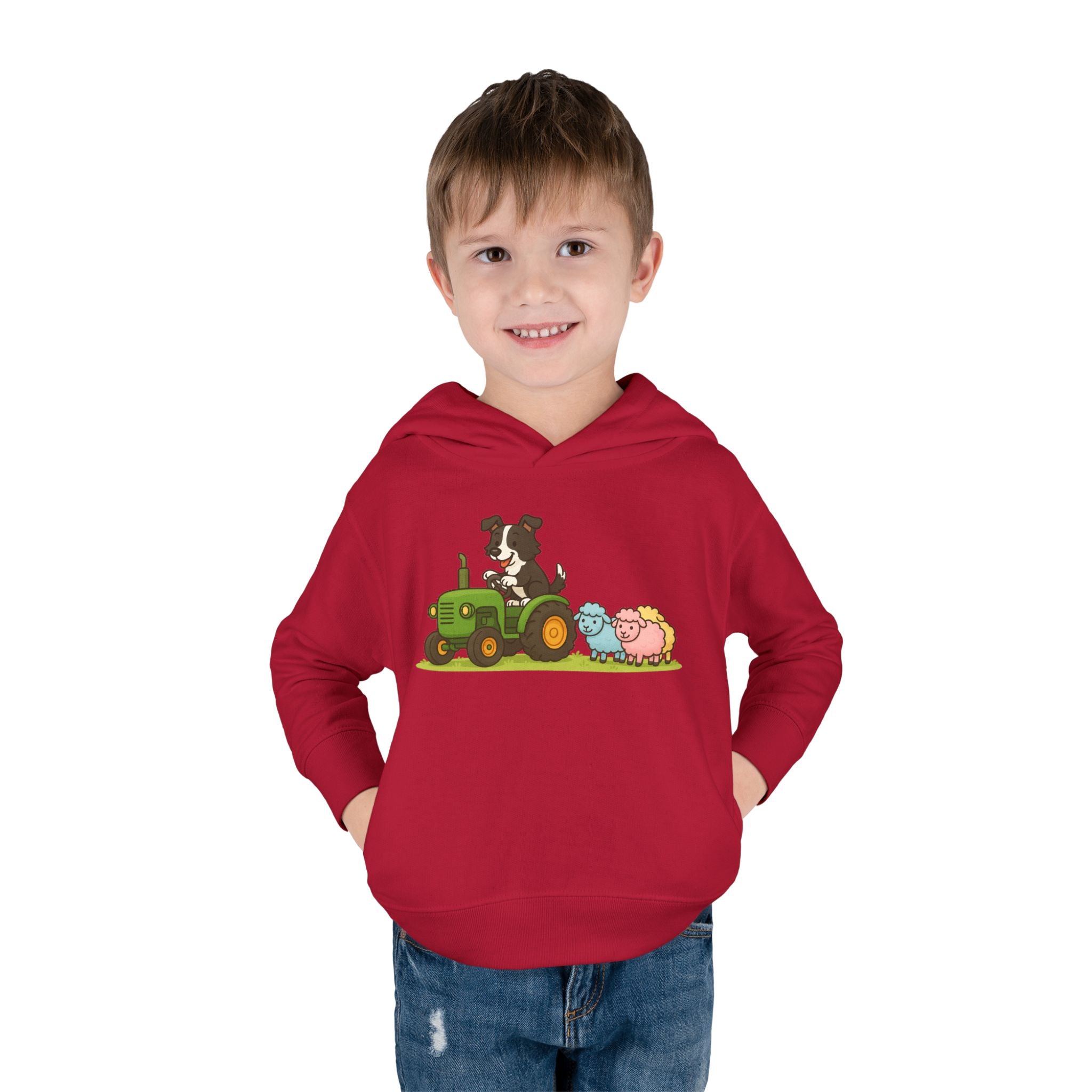 Toddler Hoodie — Cute Farm Tractor with Puppy & Sheep Kids Pullover