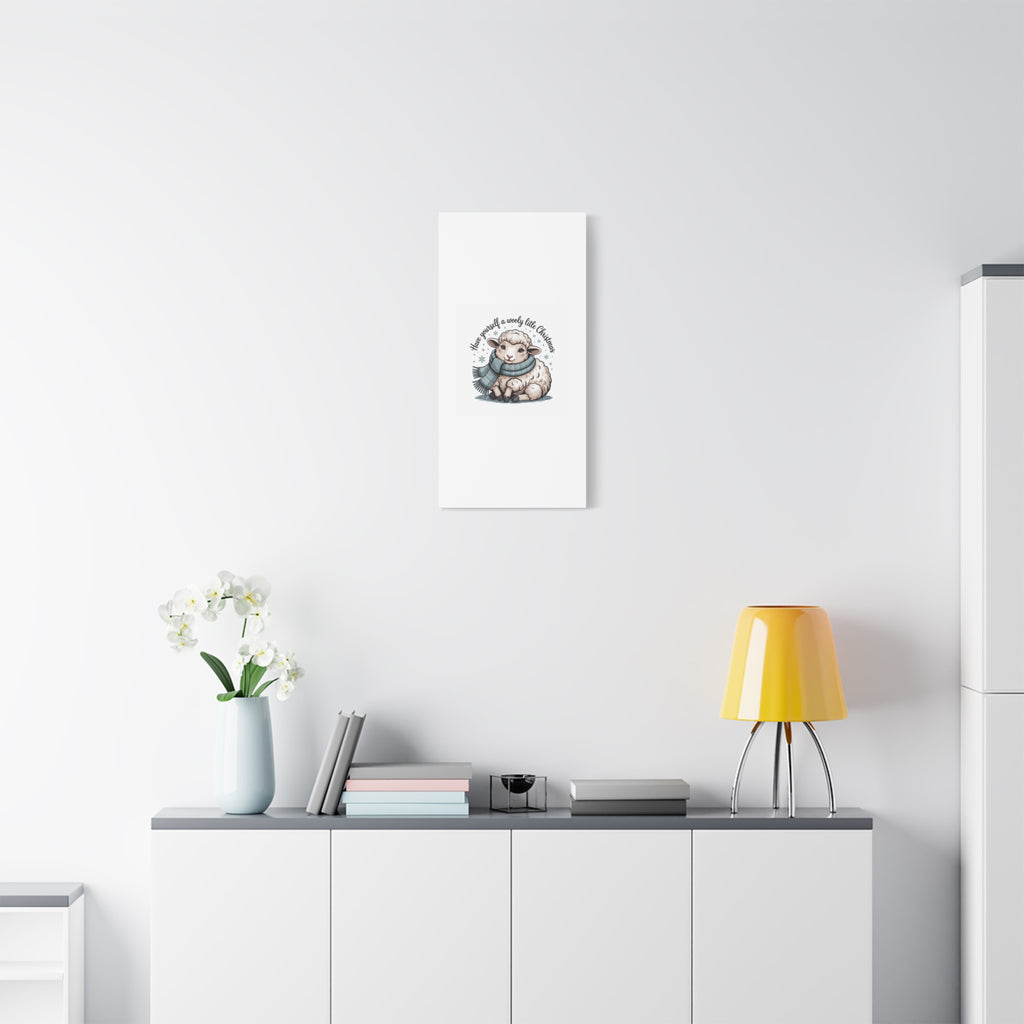woolly little Christmas sheep Canvas | cozy animal winter print