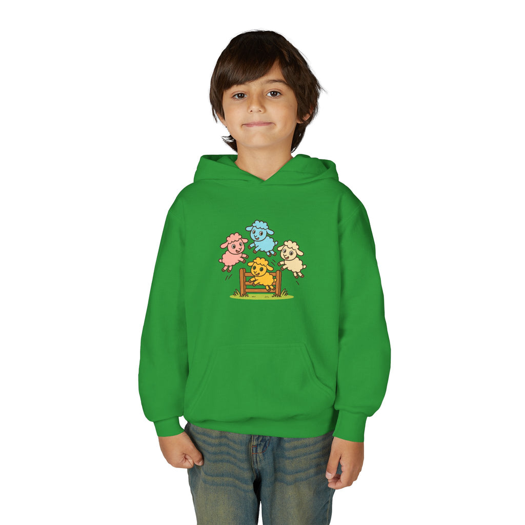 Kids Sheep Hoodie — Colorful Jumping Lambs Graphic Youth Hooded Sweatshirt
