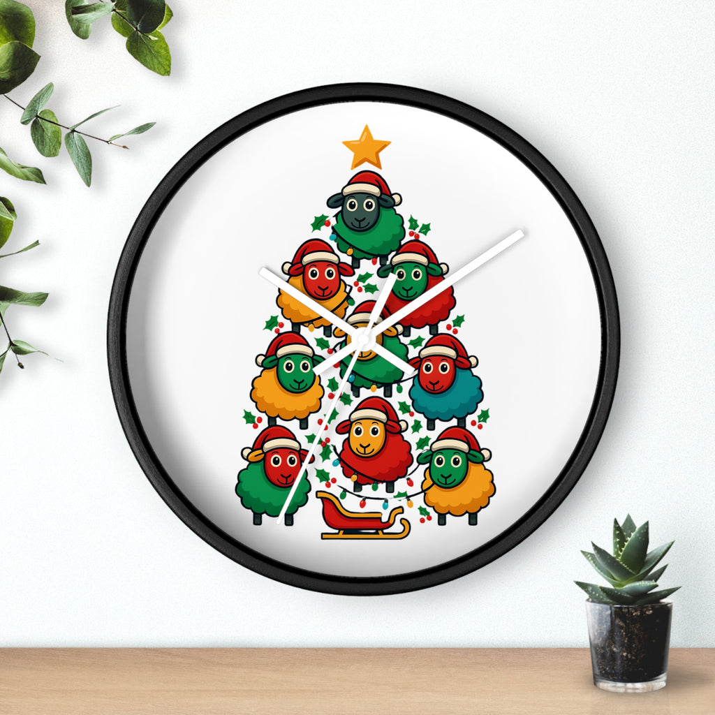 Christmas Sheep Tree Wall Clock — Festive Holiday Home Decor