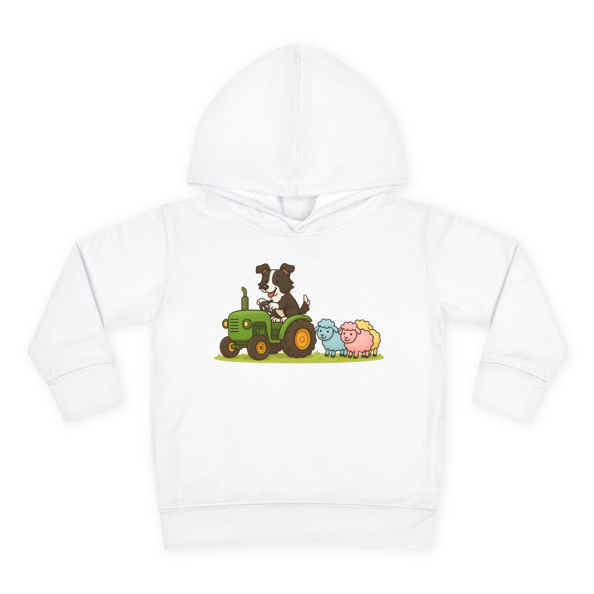 Toddler Hoodie — Cute Farm Tractor with Puppy & Sheep Kids Pullover