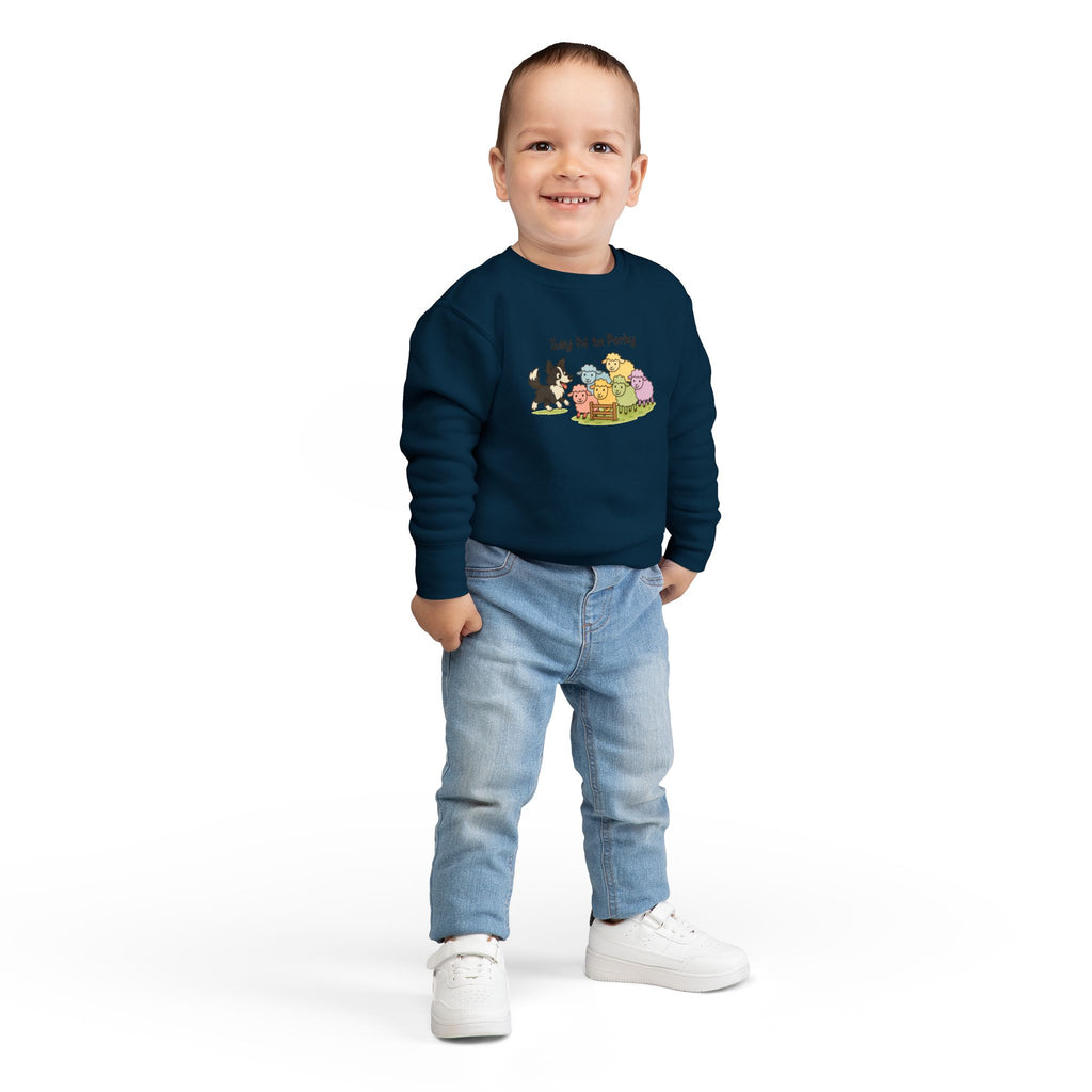 Say Hi to Perky Toddler Sweatshirt — Cute Sheep & Border Collie Kids Pullover