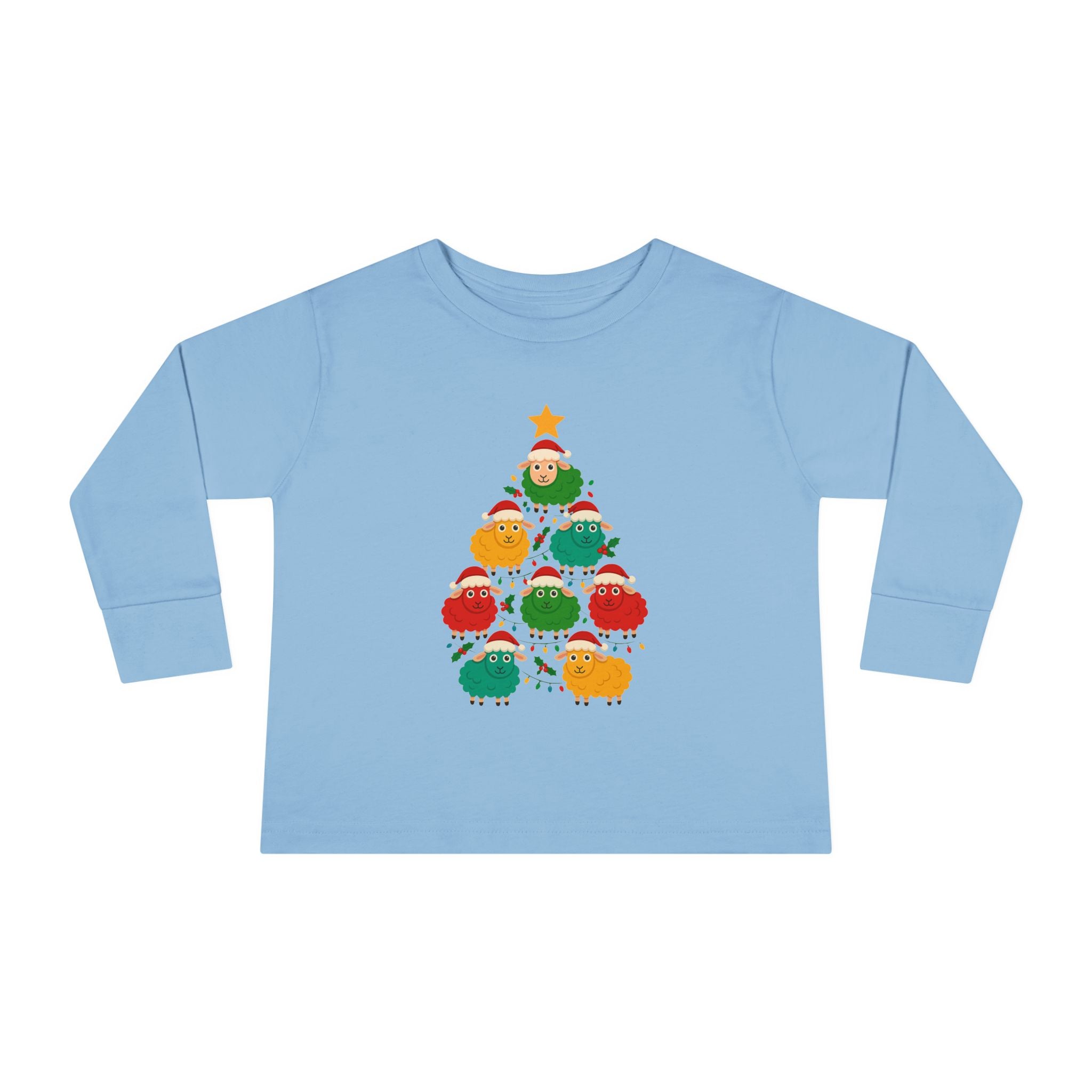 Toddler Long Sleeve Tee — Cute Sheep Christmas Tree Holiday Shirt