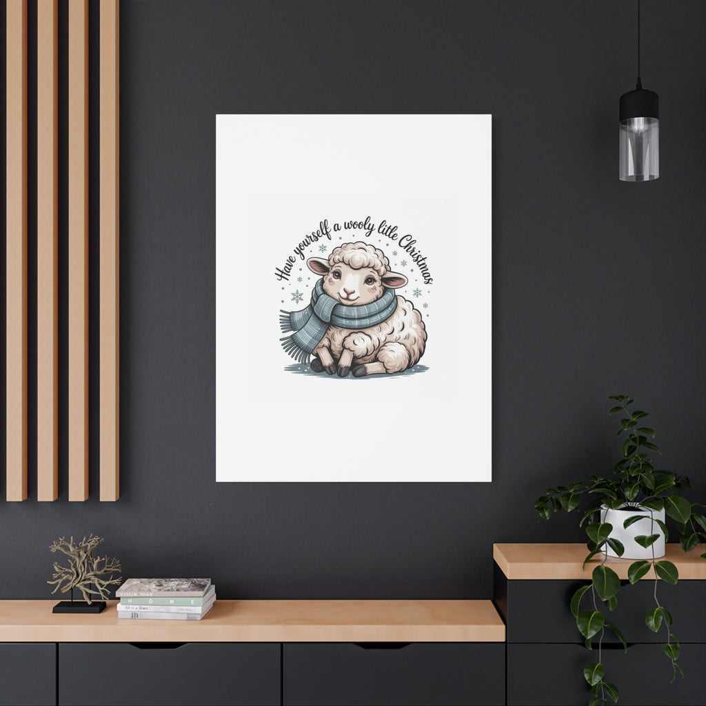 woolly little Christmas sheep Canvas | cozy animal winter print