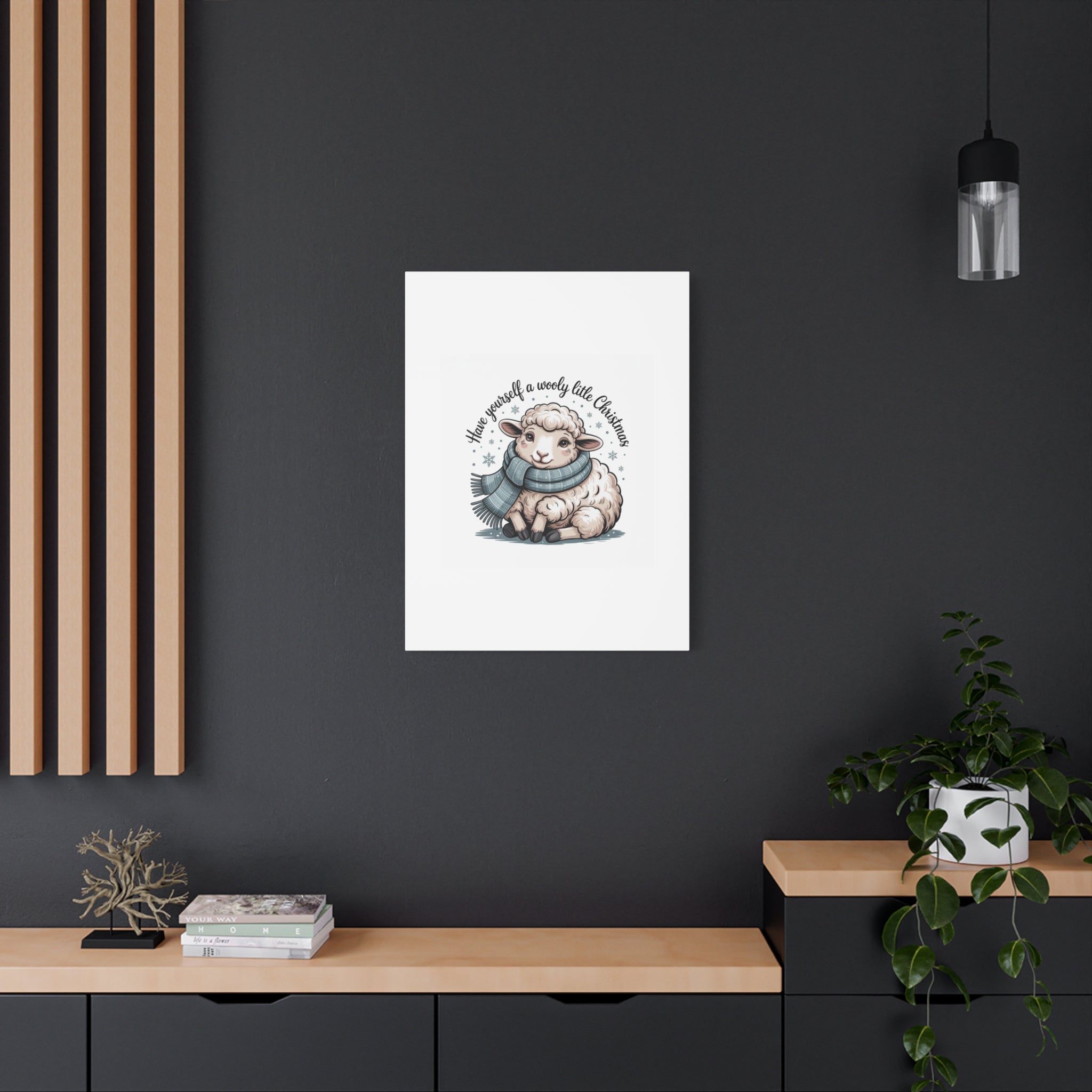 woolly little Christmas sheep Canvas | cozy animal winter print
