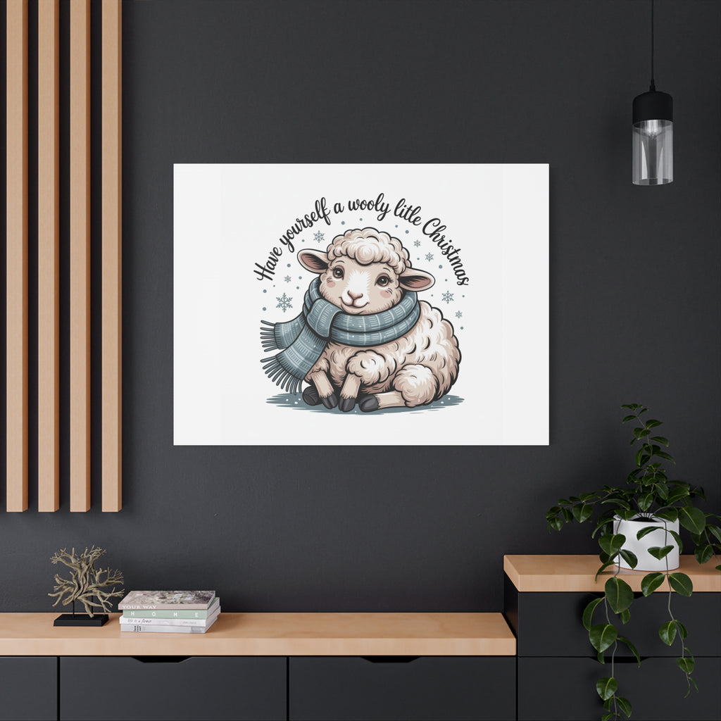woolly little Christmas sheep Canvas | cozy animal winter print