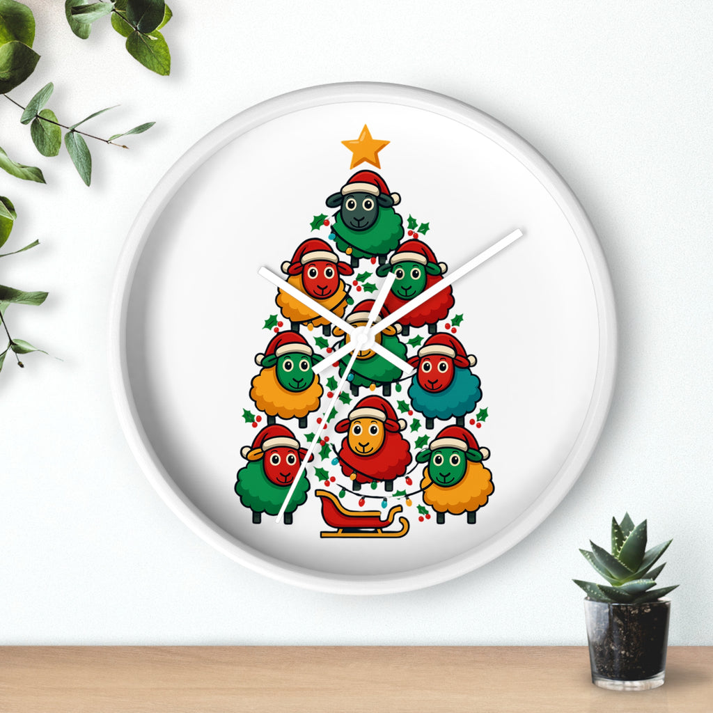 Christmas Sheep Tree Wall Clock — Festive Holiday Home Decor