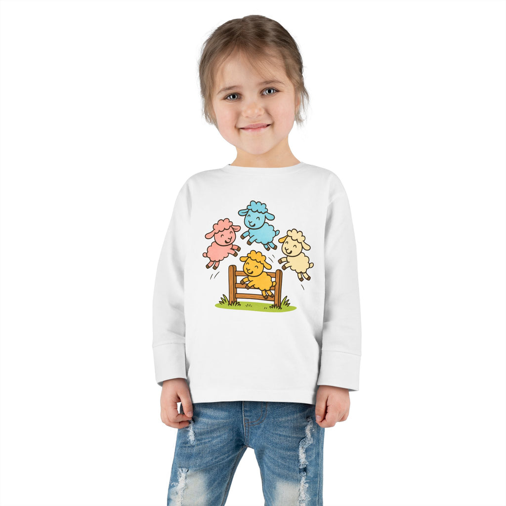 Toddler Long Sleeve Tee — Colorful Jumping Sheep Kids Shirt