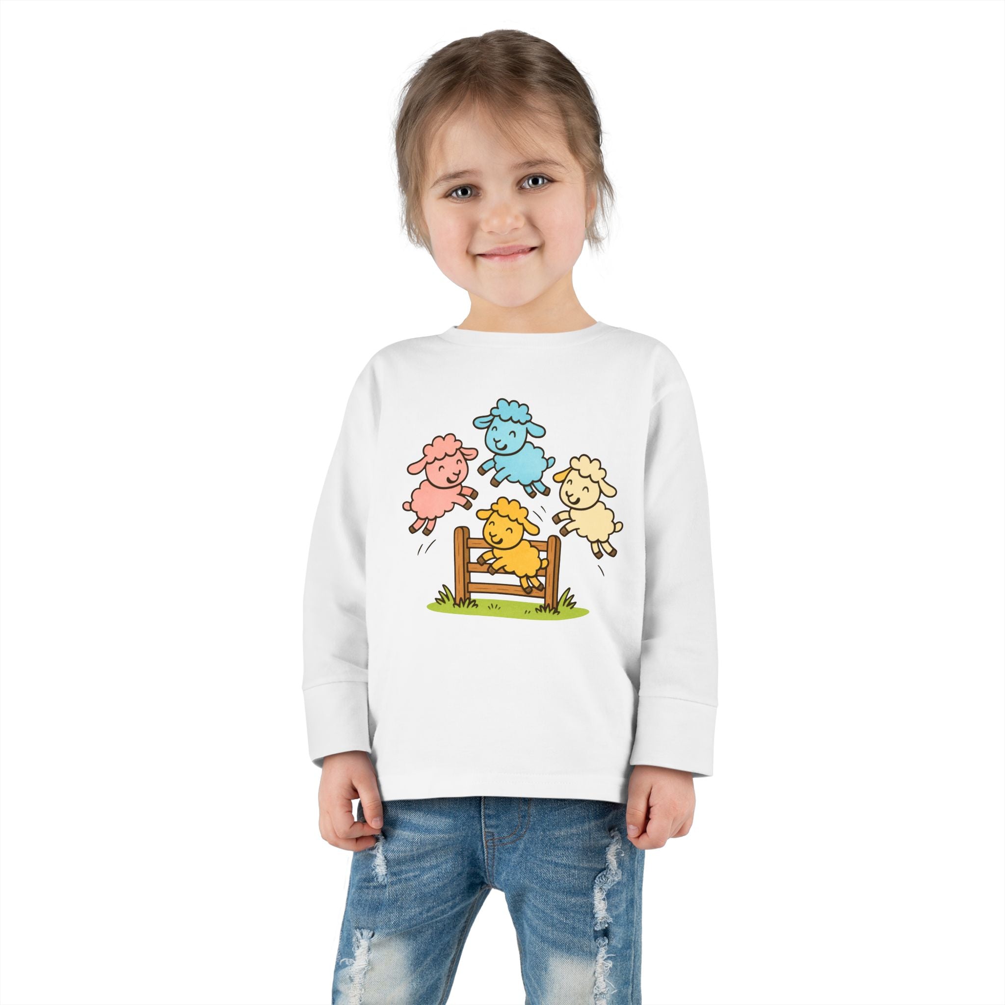 Toddler Long Sleeve Tee — Colorful Jumping Sheep Kids Shirt