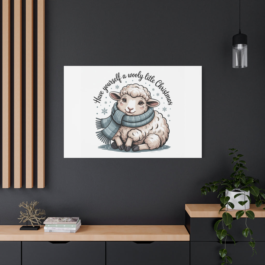 woolly little Christmas sheep Canvas | cozy animal winter print